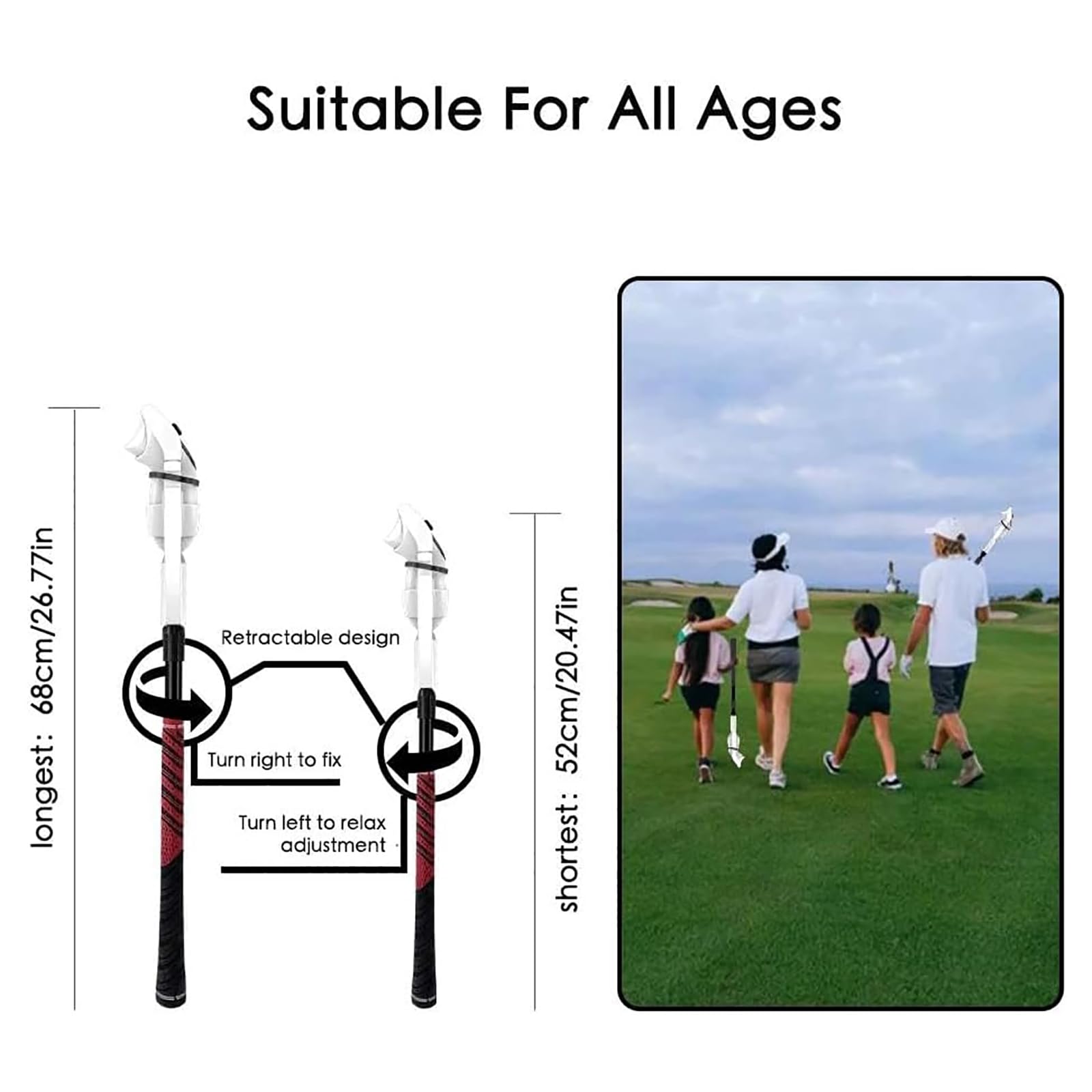 Amhuui VR Golf Club Handle for Quest 3, Universal 2-in-1 Retractable Long Arm Controller Grip - Enhance Immersive VR Gaming Experience | Perfect for Golf Simulators & VR Sports Games