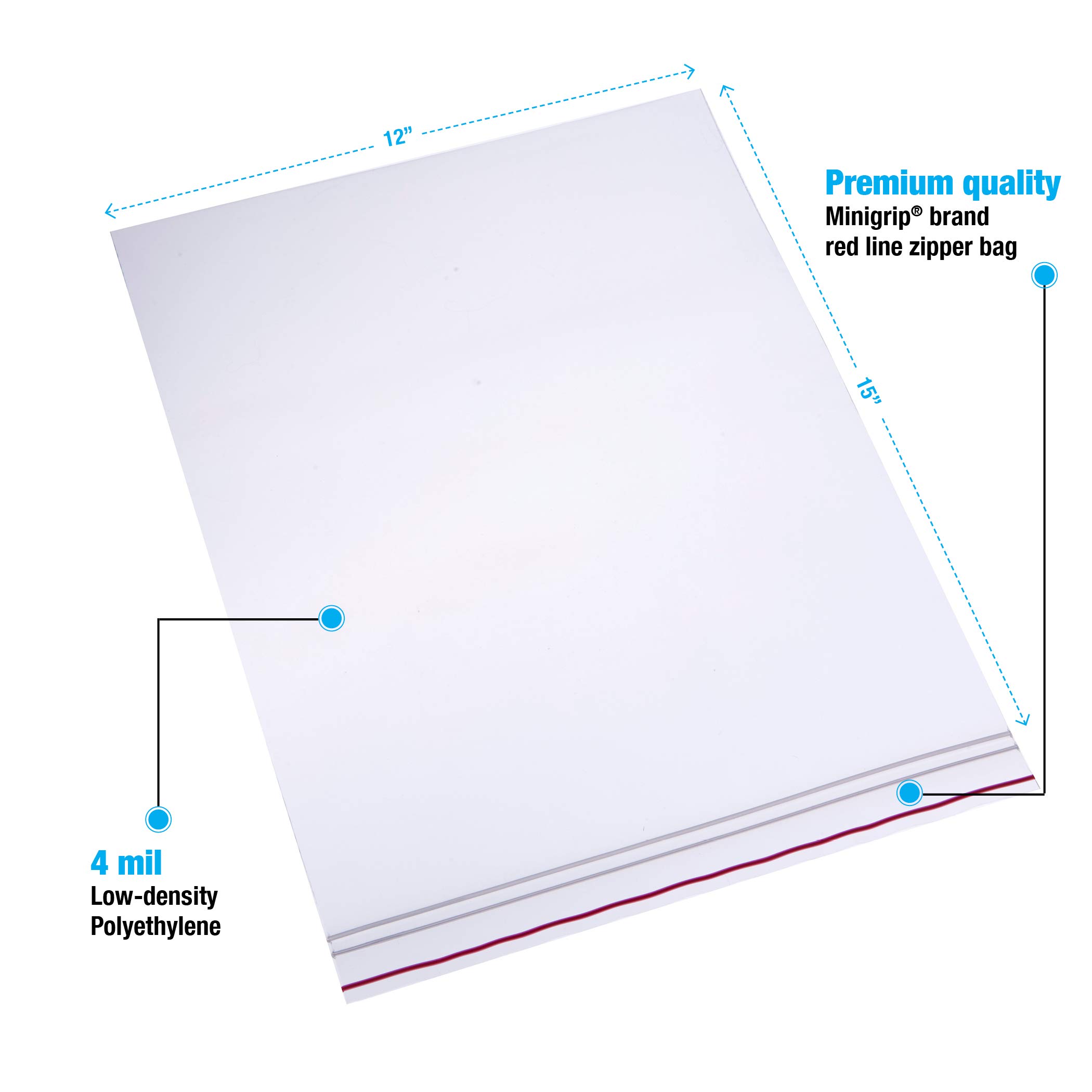 Premium Clear Reclosable Polyethylene Bags (LDPE/LLDPE Blend) - 12