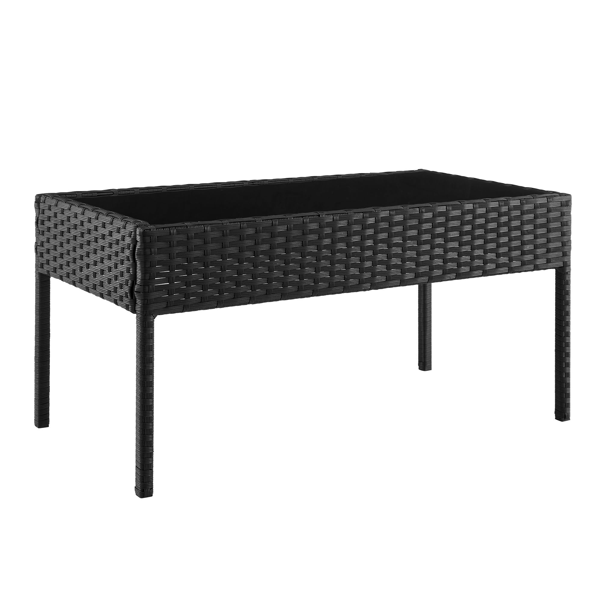 Manhattan Comfort Noli 4-Piece Outdoor Patio Furniture Set - Steel Rattan Conversation Set with 2 Armchairs, Loveseat & Tempered Glass Coffee Table | Waterproof Cushions | Grey | Perfect for Garden, Backyard, Poolside & Terrace Relaxation
