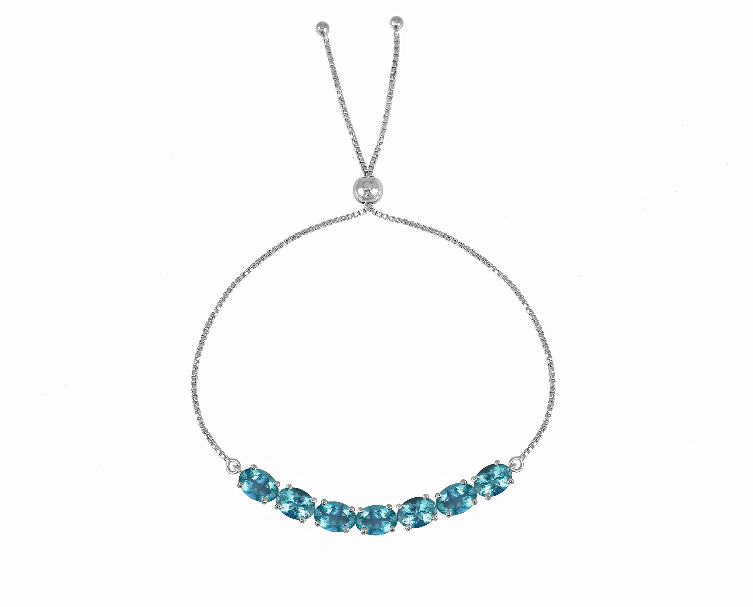 Premium 7X5 Oval 100% Natural Paraiba Blue Apatite Adjustable Sterling Silver Bolo Bracelet for Women & Girls | Elegant Jewelry Gift for Birthday, Anniversary & Special Occasions