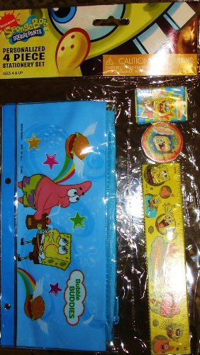 Spongebob 4-Piece Stationery Set - Pencil, Eraser, Sharpener & Ruler - Perfect for School, Office & Gift Giving