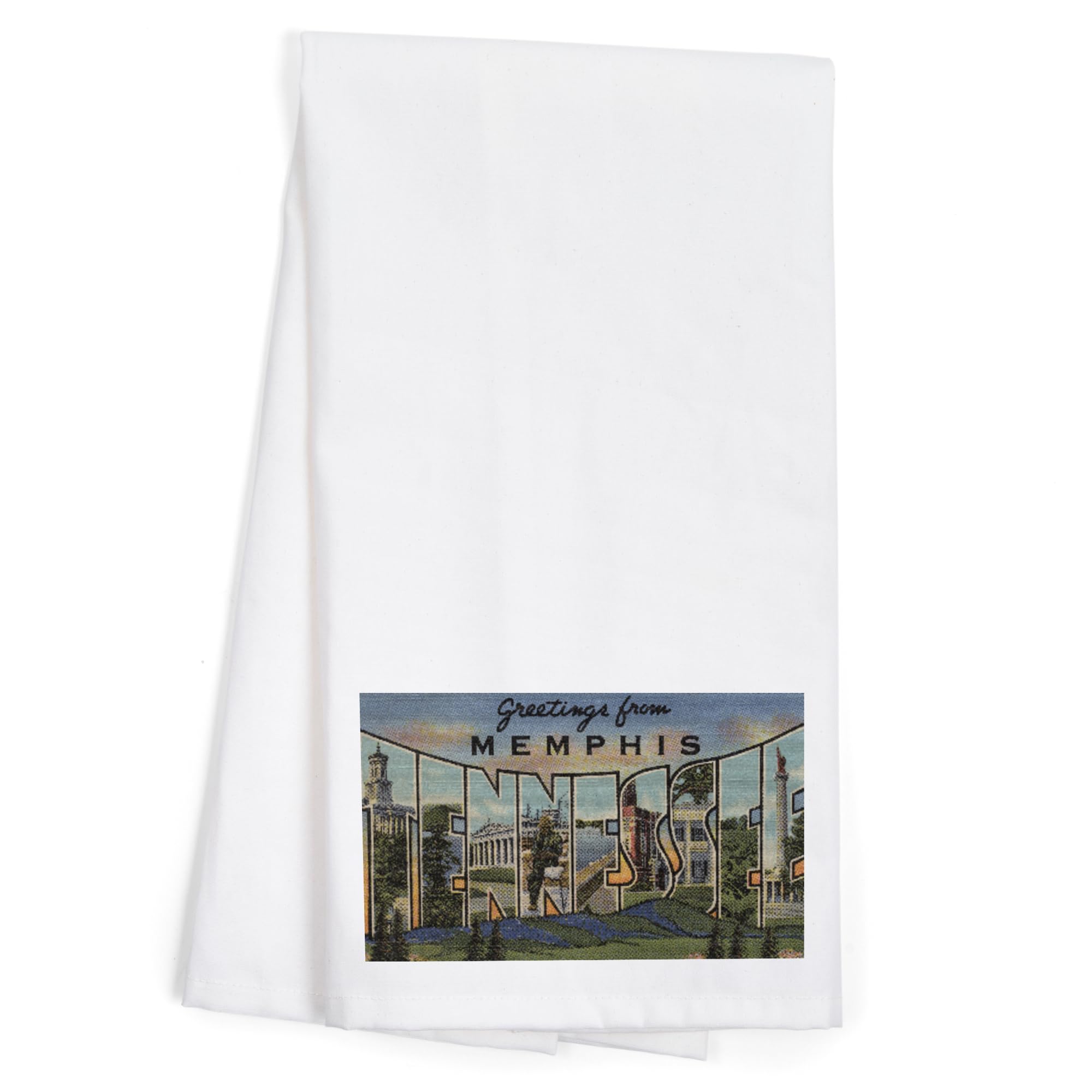 Lantern Press Greetings from Memphis Tennessee - 100% Cotton Tea Towel & Decorative Hand Towel for Kitchen, Home Decor & Housewarming Gifts - Perfect for Cooking, Drying Dishes & Farmhouse Style Decor