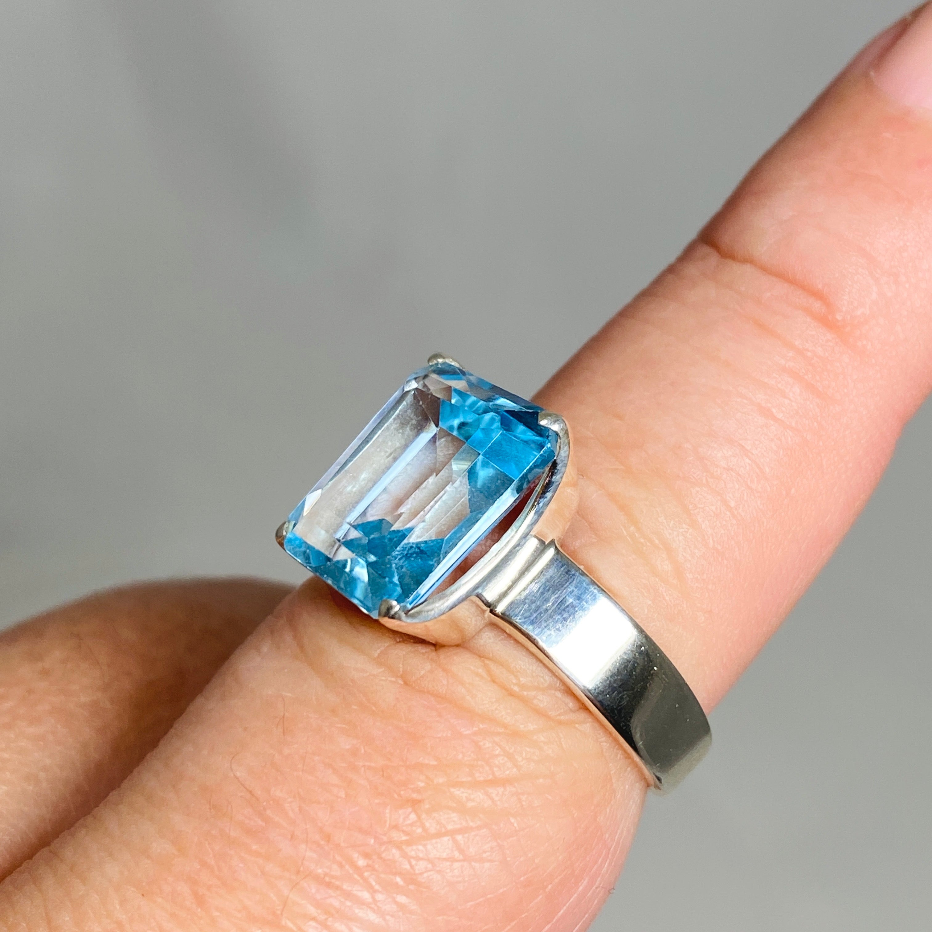 Blue Topaz Emerald Cut Faceted Ring Size 9 - Sterling Silver Women's Jewelry for Engagement, Anniversary & Special Occasions