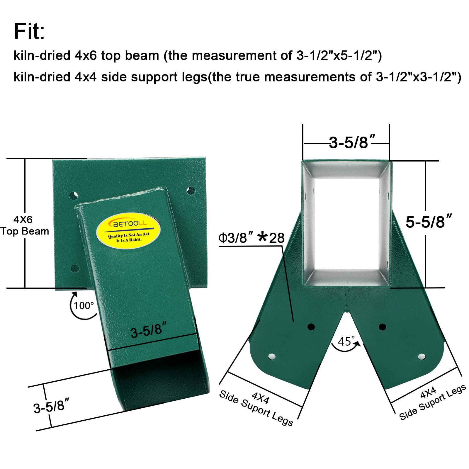 BETOOLL Heavy Duty Swing Set Brackets (1 Set) & Swing Hangers (2 Pairs - Green) for Outdoor Playsets, Backyard Swings, Tree Swings - Durable Metal Hardware for Kids Playground Equipment