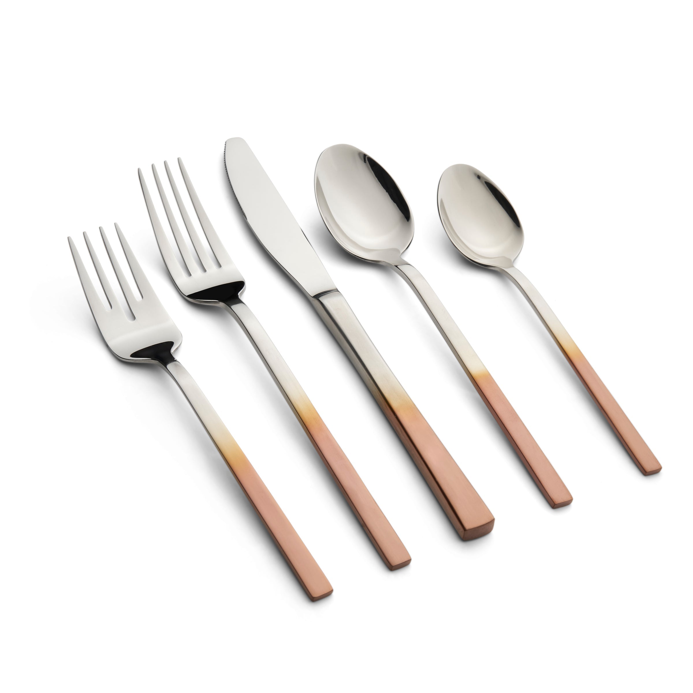 Kelvin Copper Ombre Satin Mirror 20-Piece Flatware Set - Elegant Stainless Steel Cutlery for Dining, Wedding & Home Decor