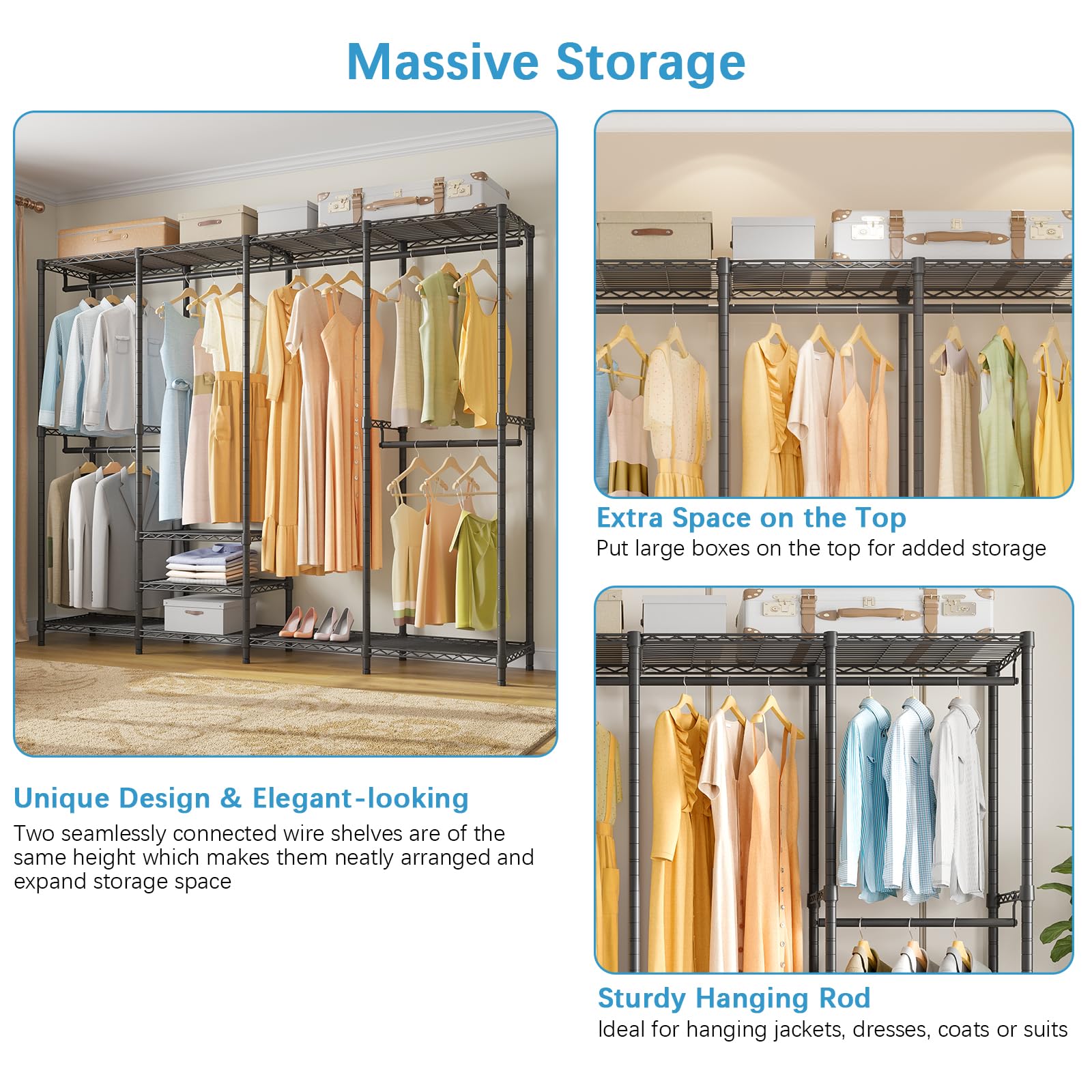 VIPEK V40 Heavy Duty Garment Rack - 1110lbs Capacity Freestanding Clothes Hanging Rack for Bedroom, Closet & Wardrobe Organization | Durable Black Metal Clothing Rack for Home, Laundry Room & Retail Store Display