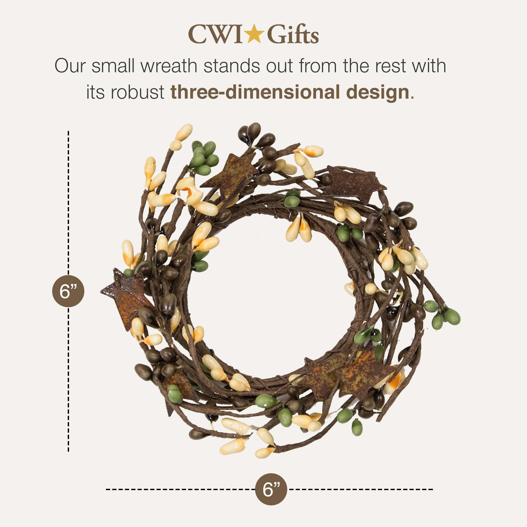 CWI Gifts Pip Twig Star Wreath Rings - Farmhouse Style Decorative Candle Rings for Pillar Candles - Rustic Coffee Bean Design (6