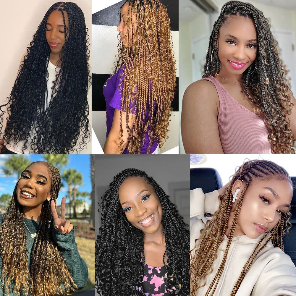 18 Inch Ayana Goddess Box Braids Crochet Hair - Bohomian Synthetic Crochet Braids with Curly Ends for Women (Pack of 7, T30) | Perfect for Protective Styling, Everyday Wear & Special Occasions