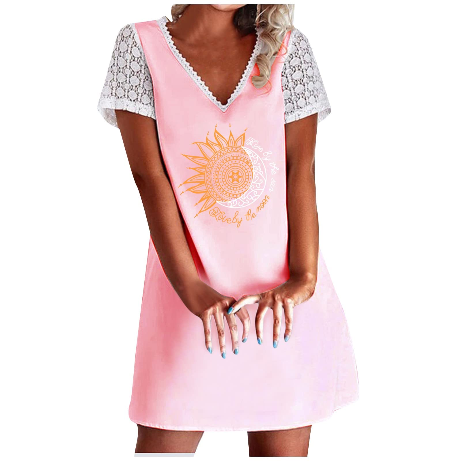 Elegant Women's Lace Short Sleeve V-Neck Shift Dress - Summer Wedding Guest & Bridesmaid Party Dress - Perfect for Garden Parties, Cocktail Events & Formal Occasions