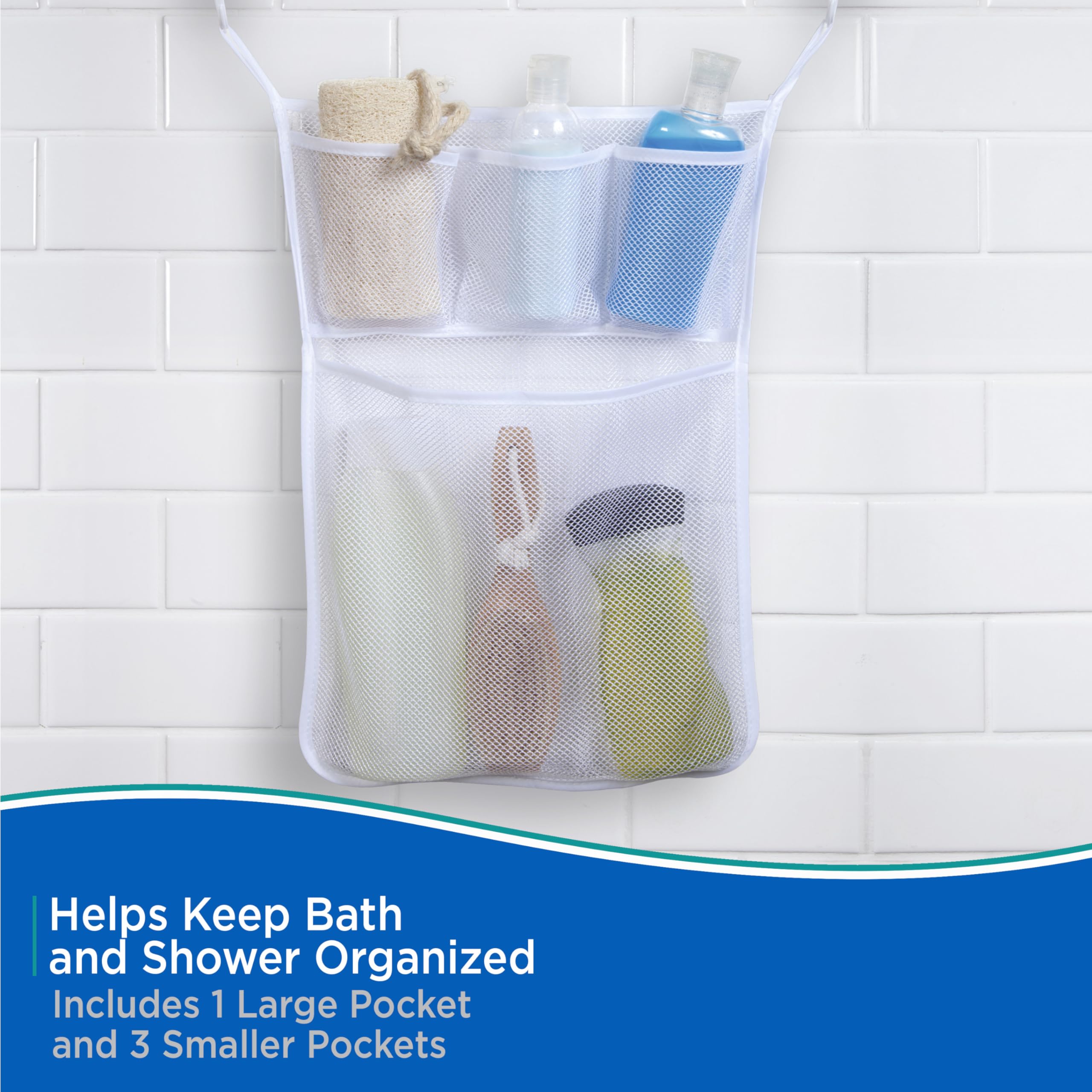 Kenney Hanging Mesh Suction Shower Caddy Organizer - White | Bathroom Storage for Shampoo, Soap & Accessories | Perfect for Small Spaces & Dorm Showers