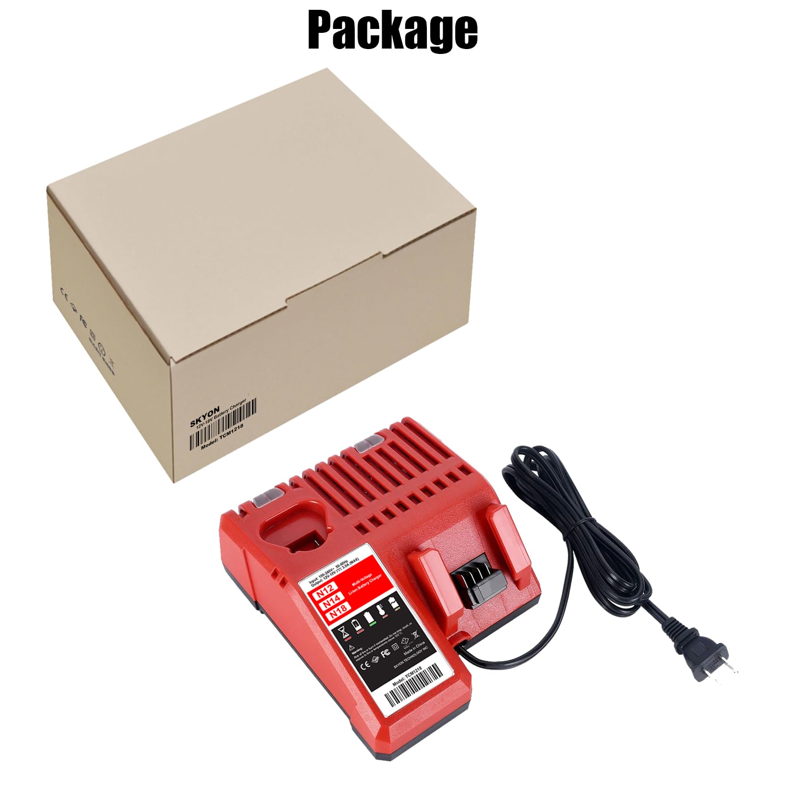 SKYON 18V/12V Fast Battery Charger Replacement for Milwaukee M12 & M18 Power Tools - Compatible with 48-59-1808, 48-11-1860, 48-11-1850, 48-11-1880, 48-11-1840, 48-11-2420 - Ideal for Drills, Saws & Power Tools Charging