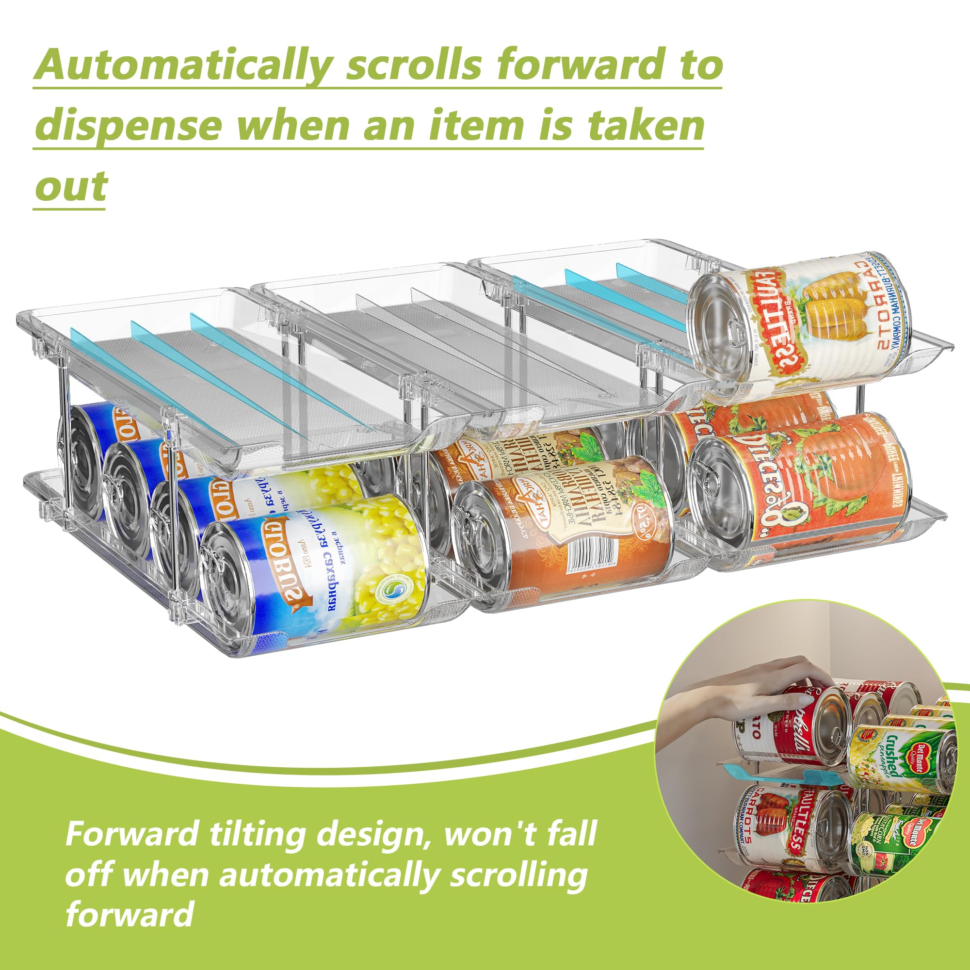 Automatic Rolling Can Organizer for Pantry & Fridge - Holds 36 Cans, Fits 5.8-Inch Soda Cans (Set of 9) - Space Saving Food Storage Rack for Kitchen Organization & Beverage Dispensing