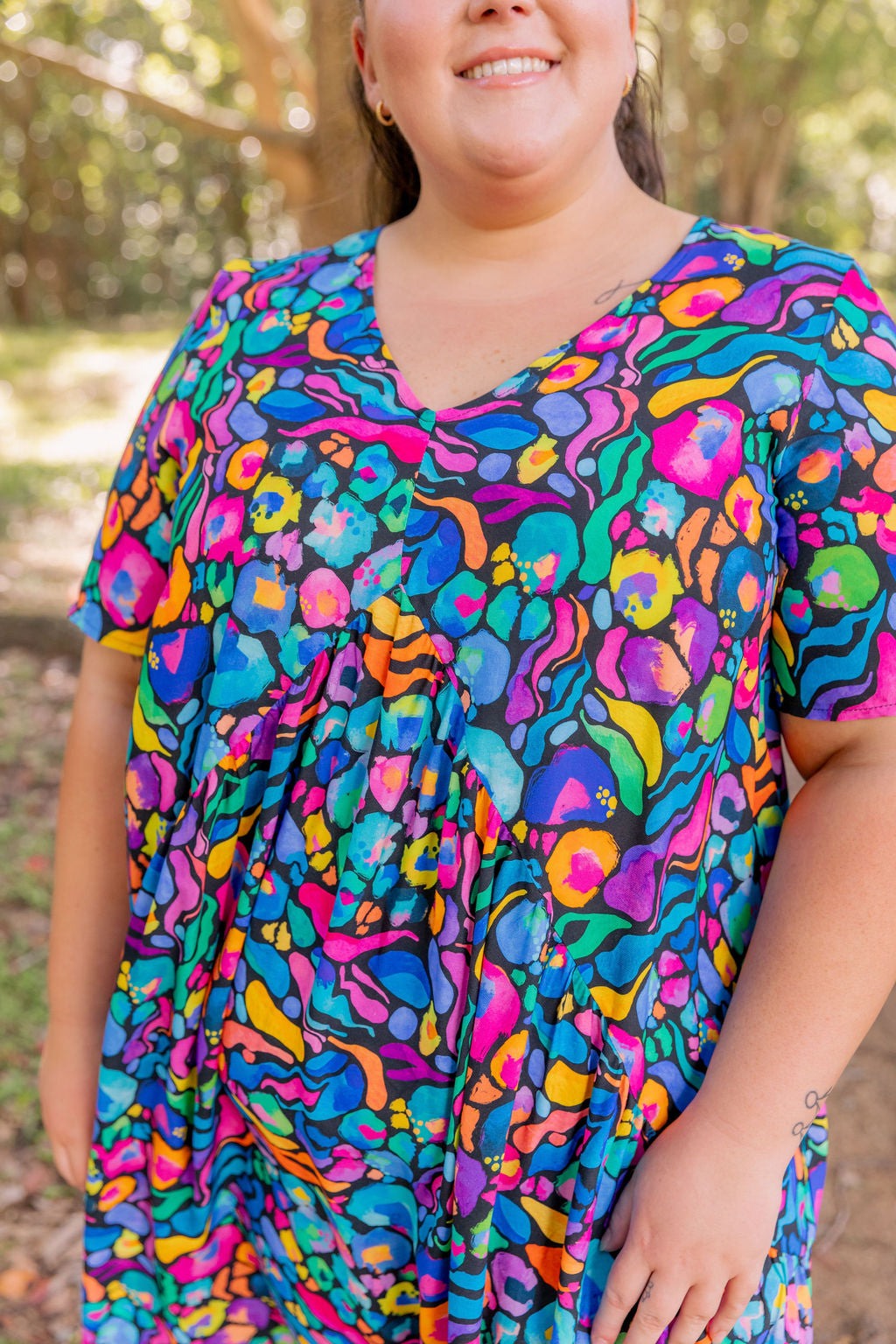 Kasey Rainbow Africa Print Peak Midi Dress - Floral Summer Dress for Women, Perfect for Beach Vacations & Casual Outings
