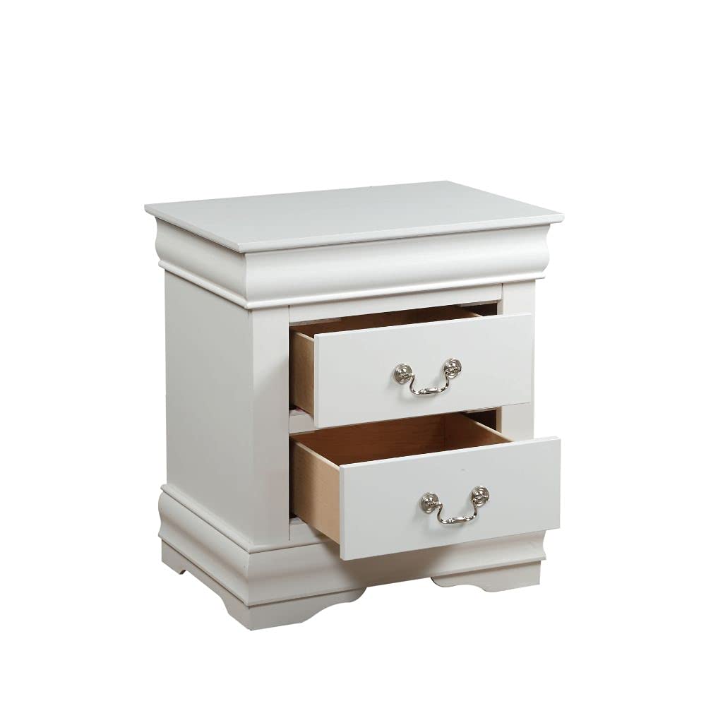 Knocbel 2-Drawer Nightstand - Modern White Bedside Table with Brushed Nickel Handles, Fully Assembled Sofa Side End Table, 21