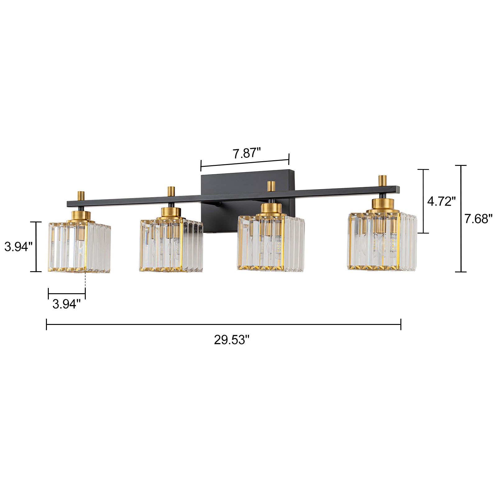 Glowlings 3/4/5 Light Black Gold Square Crystal Bathroom Vanity Light Fixture - Elegant Mirror Lighting for Bathroom, Powder Room & Dressing Area