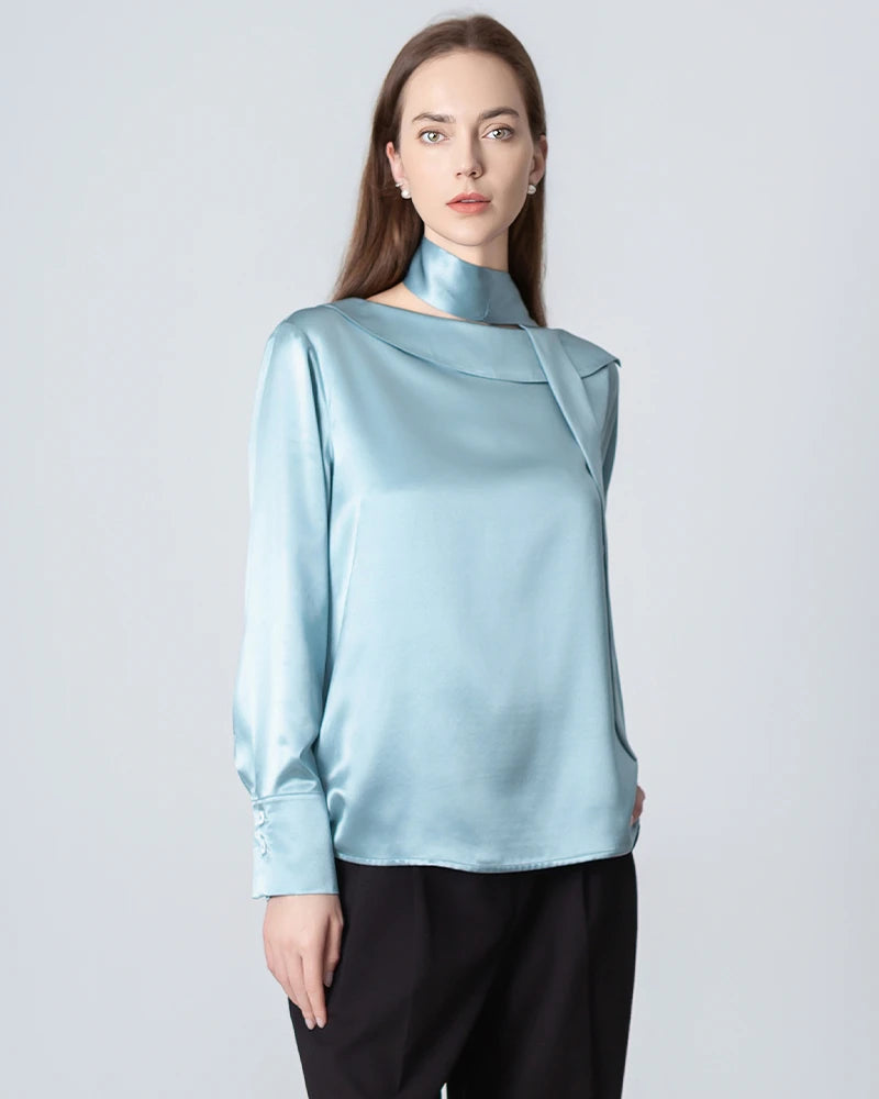 Elegant Silk Tie Neck Blouse for Women - Stylish Office & Party Wear - Perfect for Business Meetings, Weddings & Special Occasions
