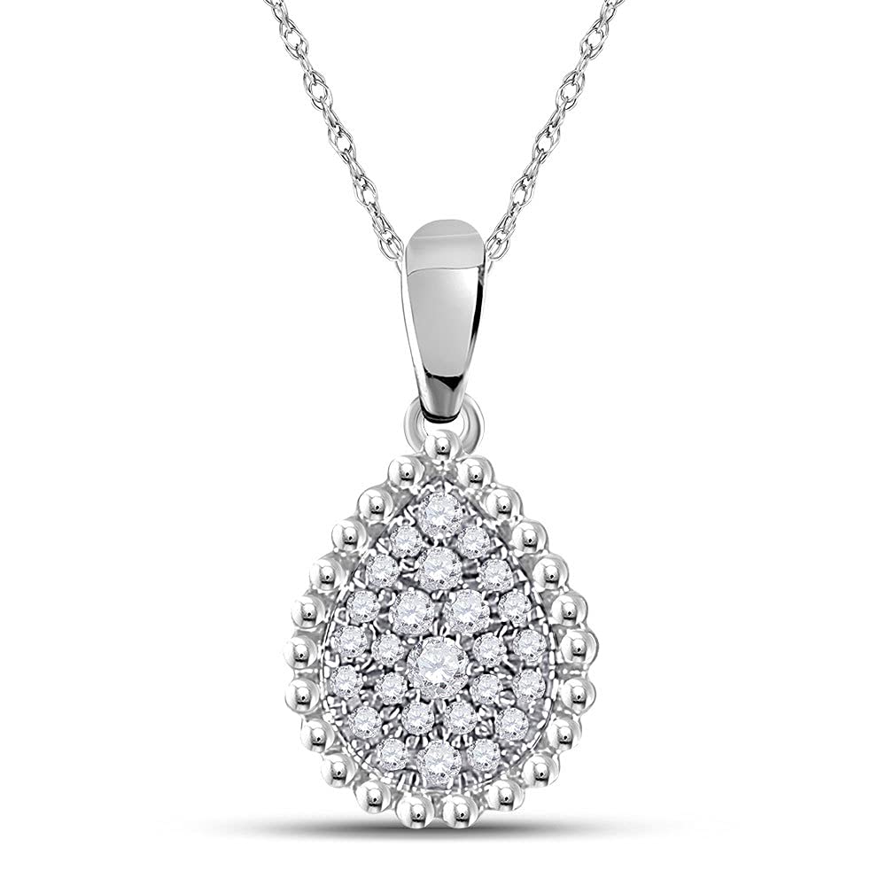 10Kt White Gold Women's Round Diamond Teardrop Cluster Pendant Necklace - 1/8 Cttw Diamond Jewelry Gift for Her, Perfect for Anniversary, Birthday & Valentine's Day