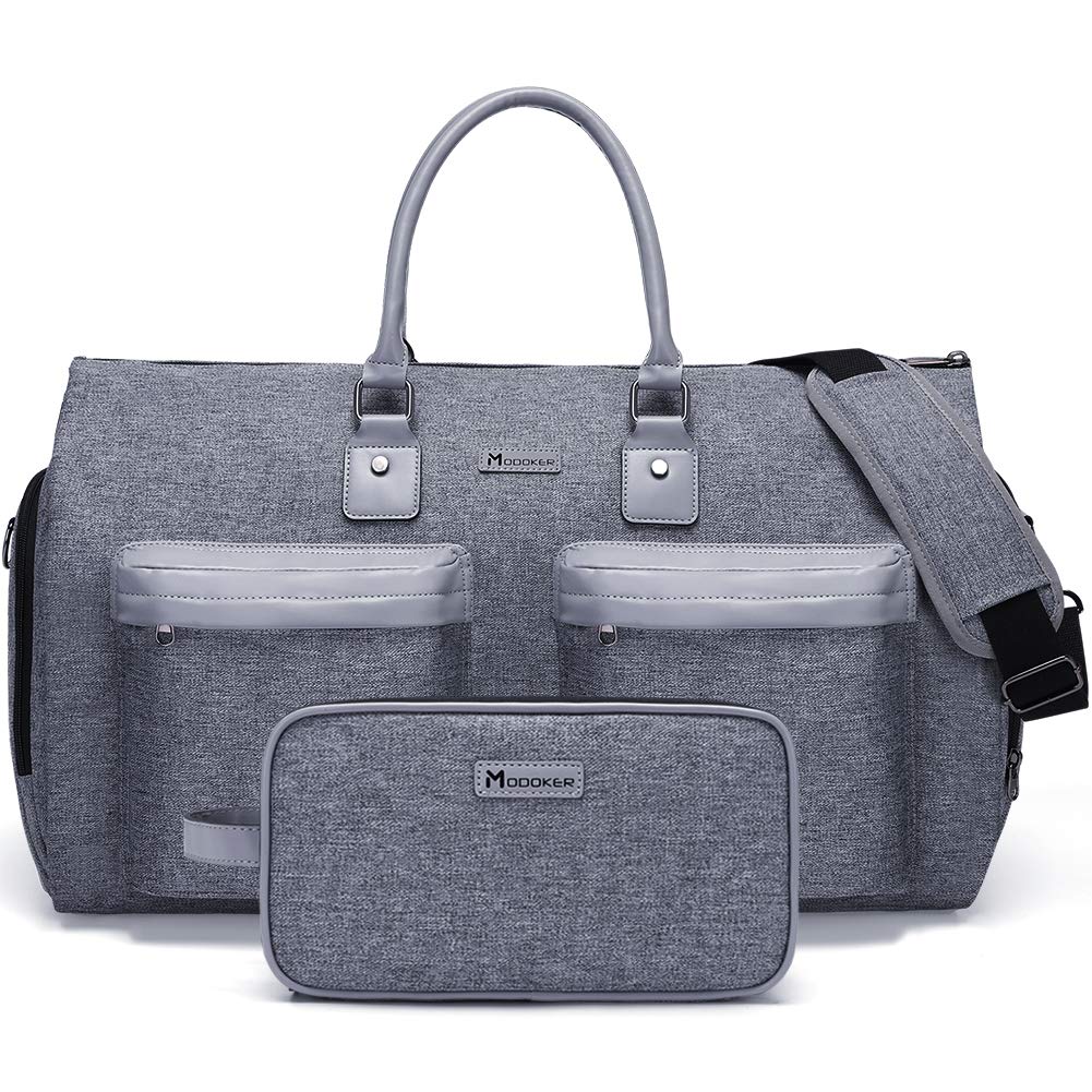 Modoker Convertible 2-in-1 Garment & Duffel Bag with Toiletry Pouch - Carry On Luggage for Business Travel, Weddings & Vacations - Multi-Functional Hanging Suitcase for Men & Women (Grey)