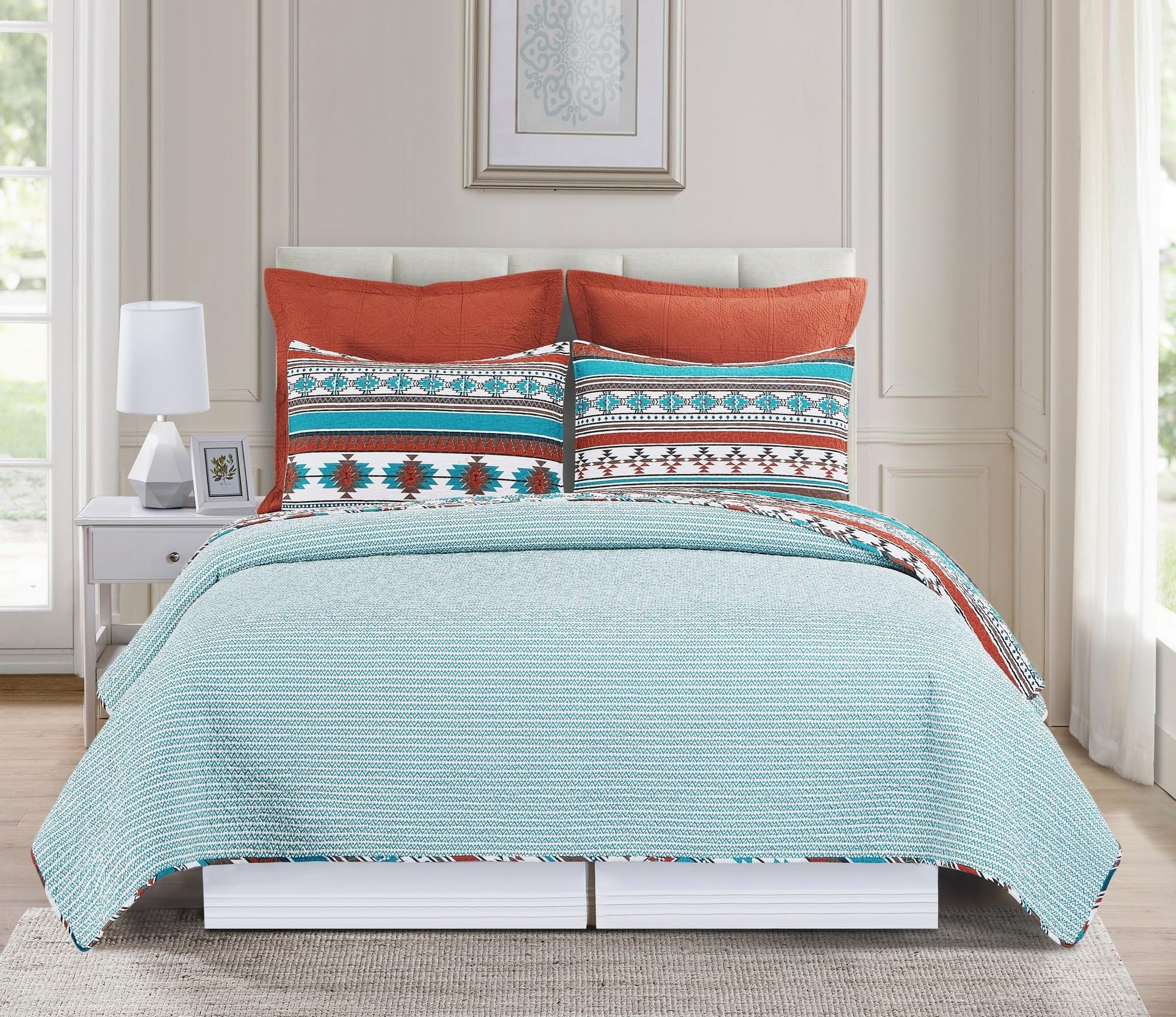 C&F Home Aqua Valley 2-Piece Twin Quilt Set - 100% Cotton Lightweight Reversible Bedspread Coverlet with Orange Geometric Print, Machine Washable - Perfect for Kids' Rooms, Guest Beds & Dorm Decor