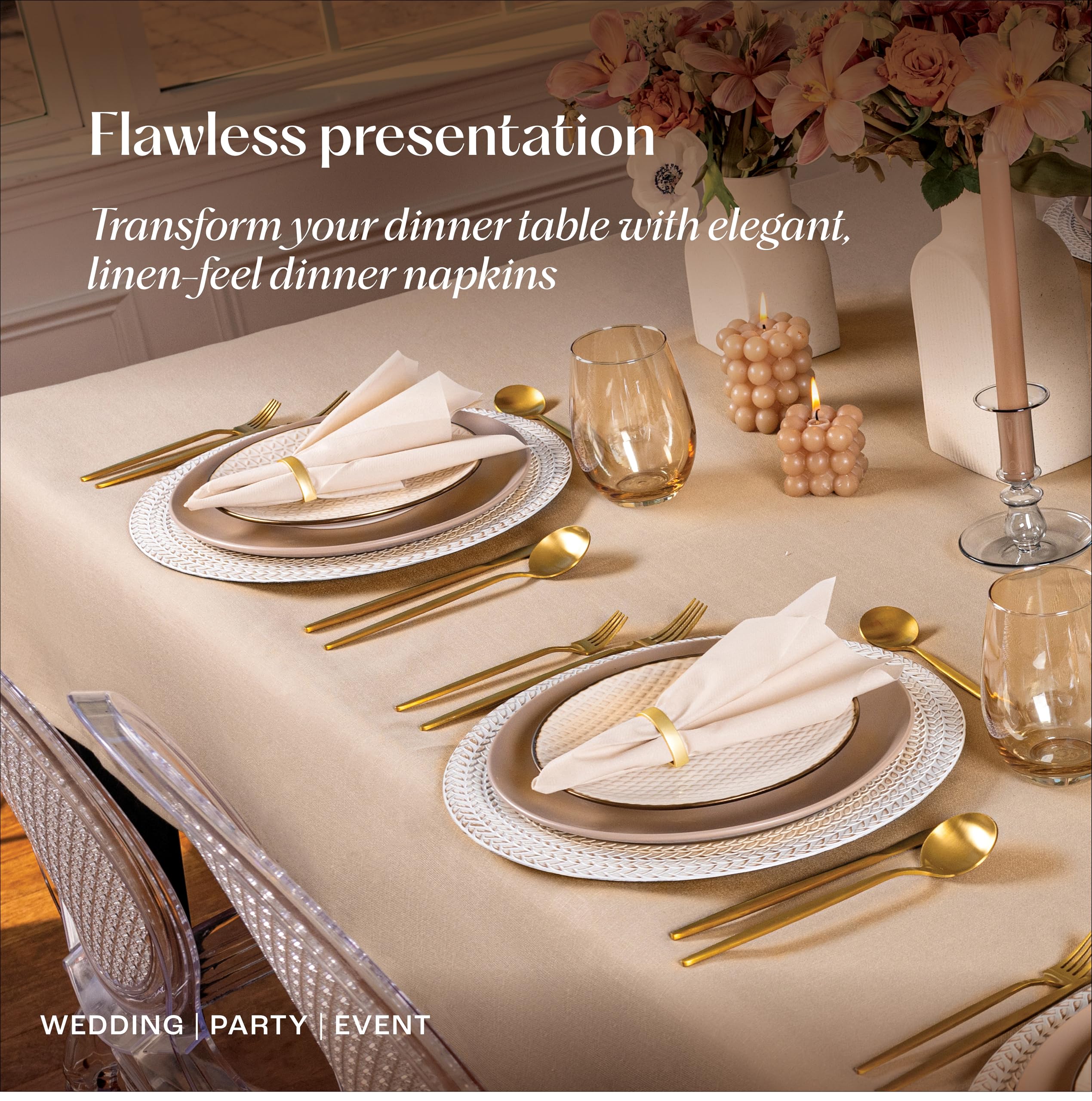 50-Pack Premium Disposable Linen-Feel Brown Napkins, 12
