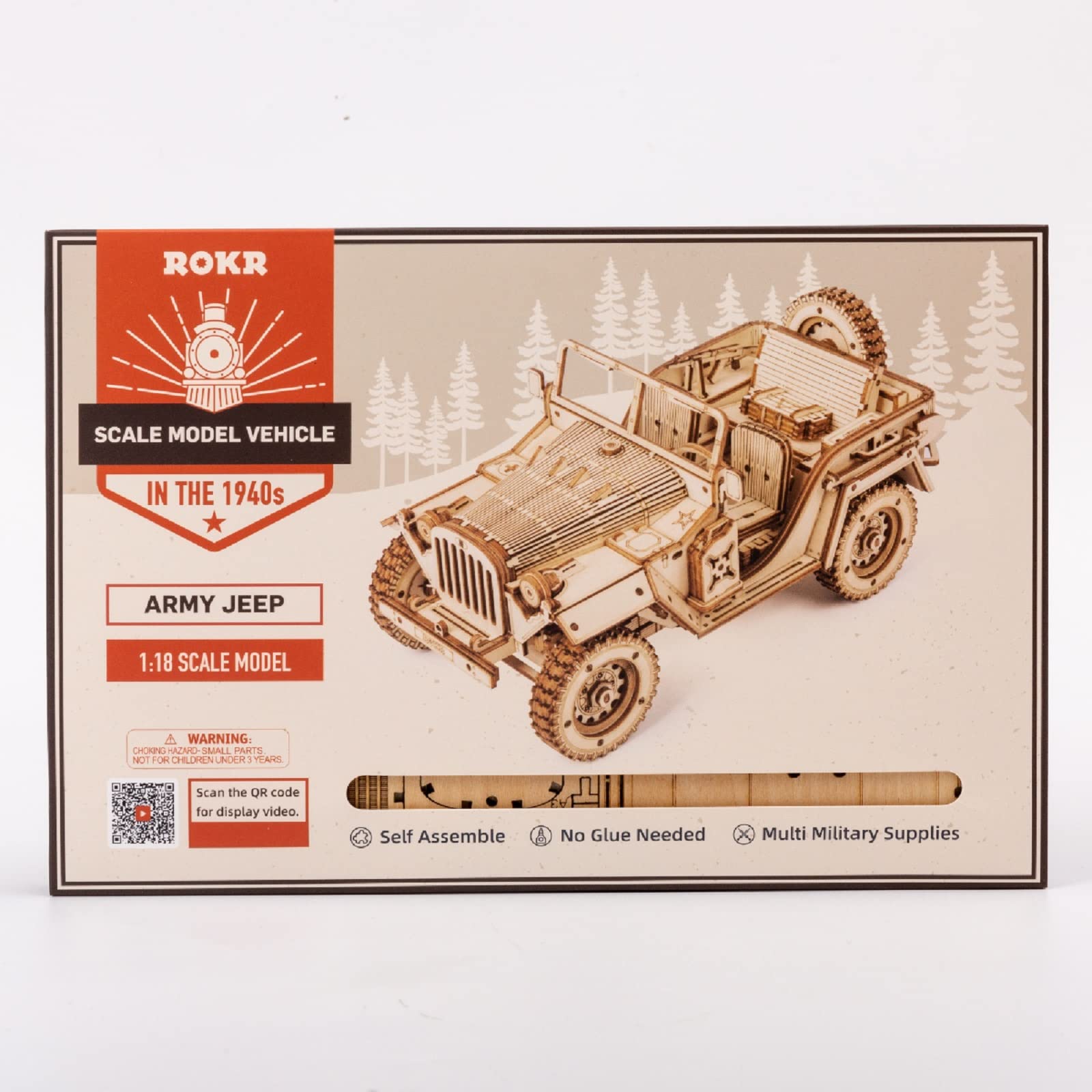 ROKR Wooden 3D Puzzle Model Car Kit - DIY Jeep Wrangler Assembly Kit for Adults & Teens (7.5x4x3.5 Inch) - Educational Brain Teaser, Desk Decor, Perfect for STEM Learning & DIY Hobby Projects