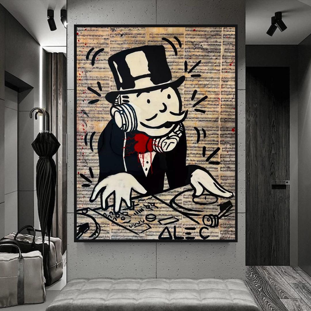 Alec Monopoly DJ Money Man Canvas Print - Limited Edition Artwork for Home & Office Decor | Wall Art Gift for Music & Pop Culture Fans