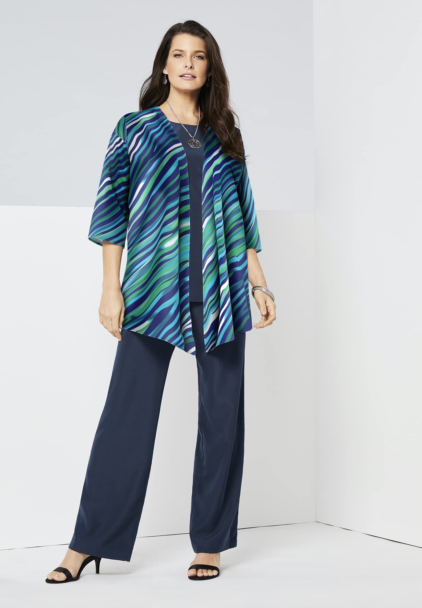 Roaman's Women's Plus Size 3-Piece Pant Suit Outfit - Professional Office Wear & Special Occasion Attire for Curvy Women