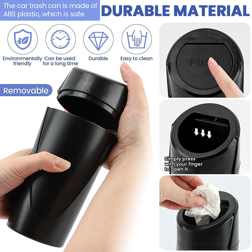 2 Pack Car Trash Can with Lid - Leakproof Mini Vehicle Garbage Bin for Cup Holder | Includes 60 Trash Bags | Car Organizer for Front & Back Seats (Black) | Perfect for Road Trips, Commuting & Family Travel
