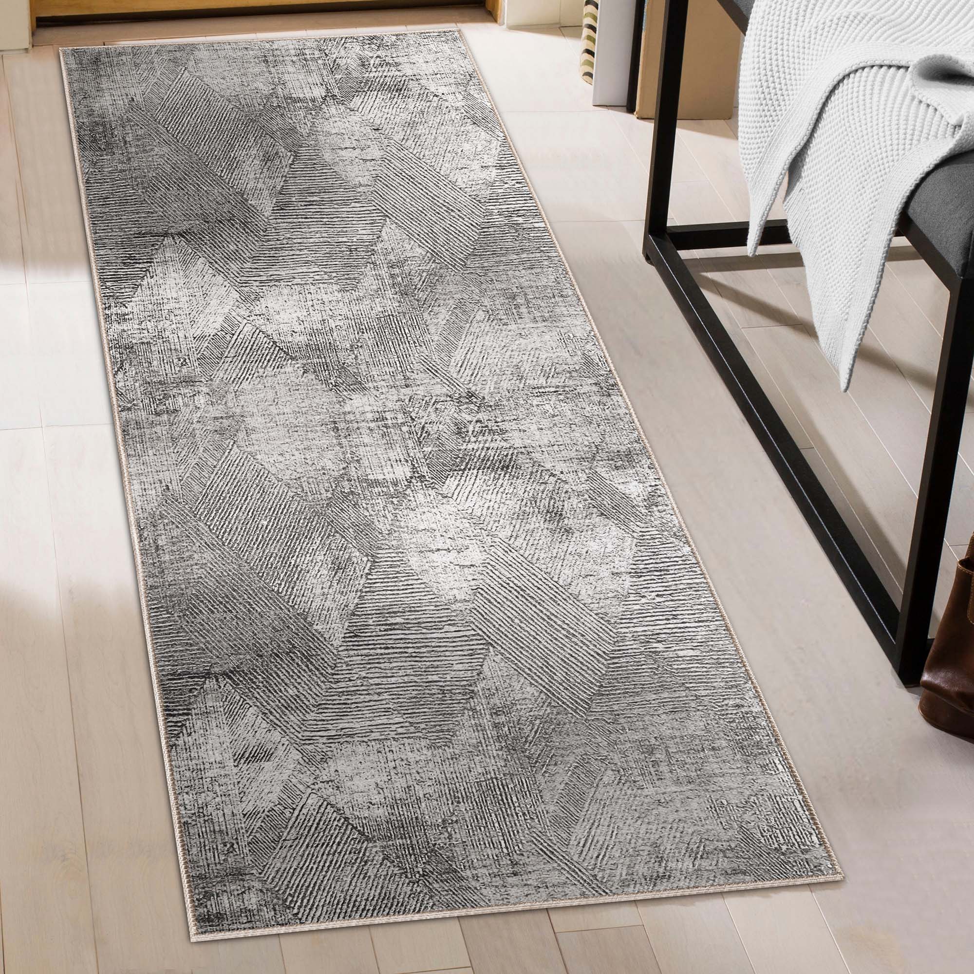 Modern Geometric Power Loomed Indoor Area Rug - Non-Slip Living Room Carpet, Bedroom Runner Rug for Home Decor - Perfect for Living Spaces, Bedrooms & Offices