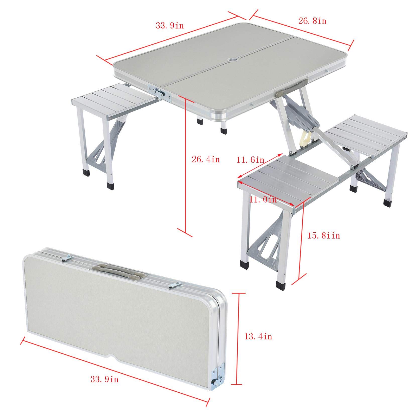 Foldable Outdoor Dining Set - 4-Piece Patio Table and Chairs for Garden, Lawn, Poolside - Portable Silver Aluminum Furniture for Backyard, Balcony & Terrace BBQs