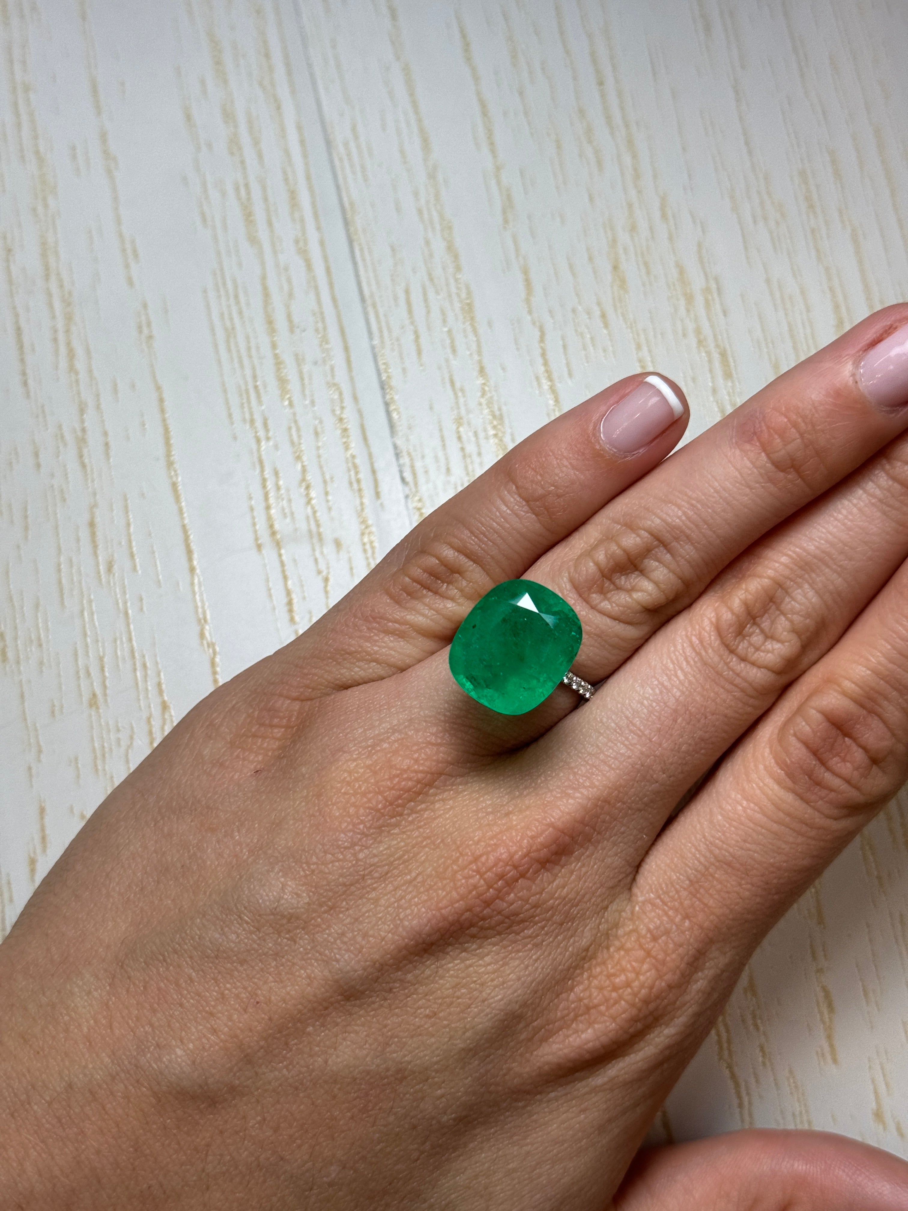 12.81 Carat Natural Colombian Emerald - 17x14mm Loose Cushion Cut Green Gemstone for Jewelry Making & Engagement Rings
