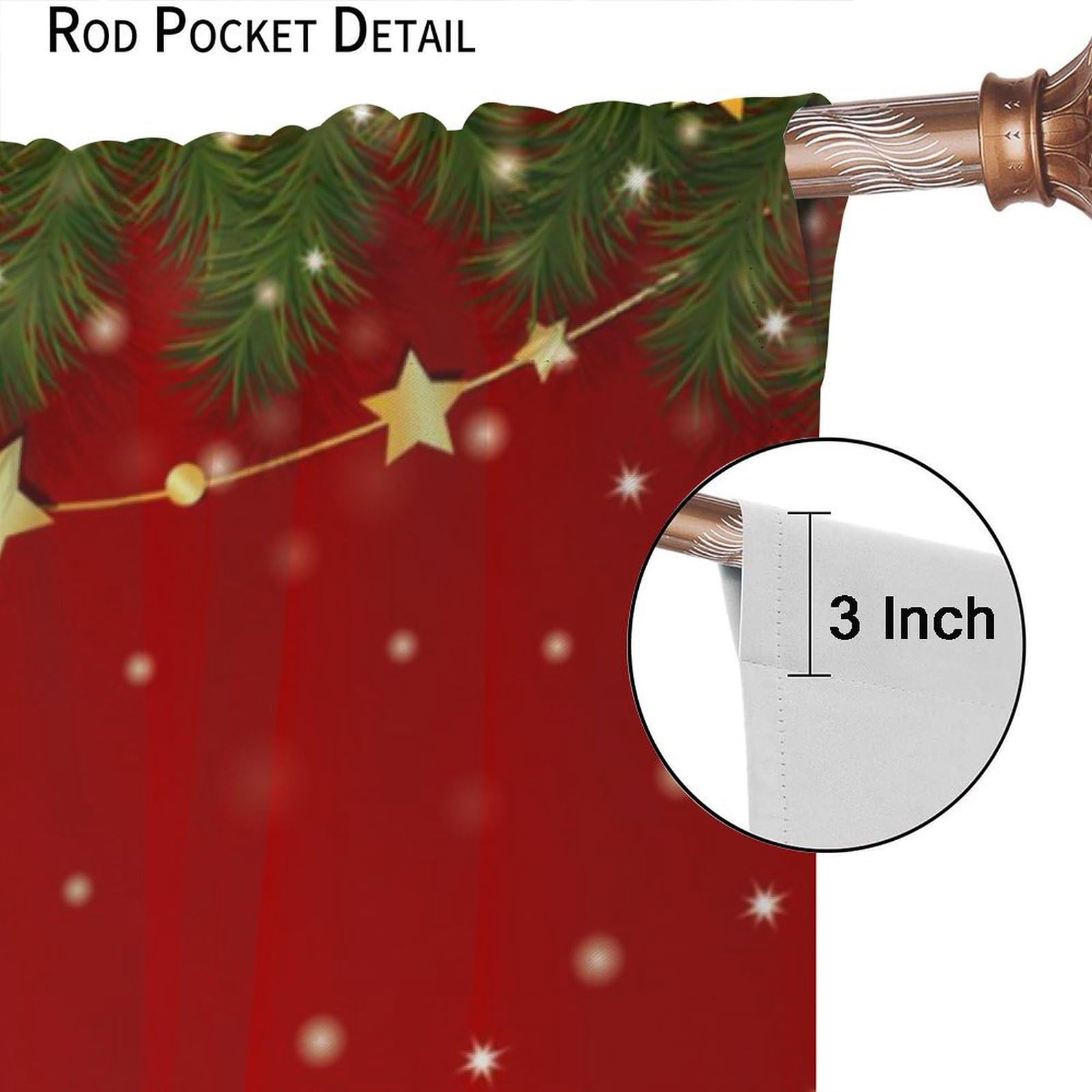 Christmas Window Curtains - Blackout Rod Pocket Curtains with Merry Christmas Red Background & Star Snowflake Pattern, 42