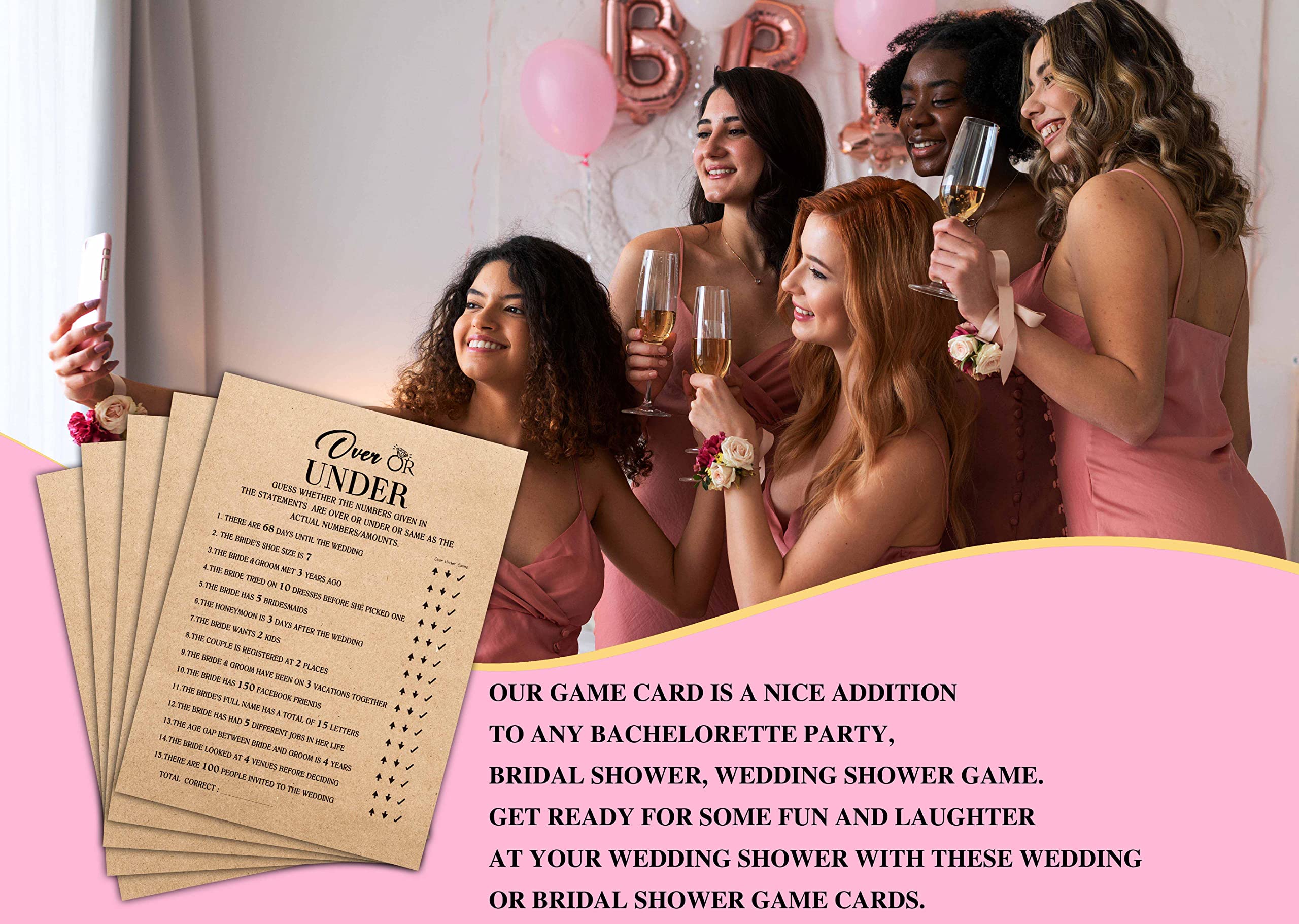 Bridal Shower Game Set - Over or Under Wedding Party Game Cards with 30 Kraft Rustic Cards - Unique Engagement & Bachelorette Party Supplies - Perfect for Wedding Showers, Rehearsal Dinners & Girls' Night Activities