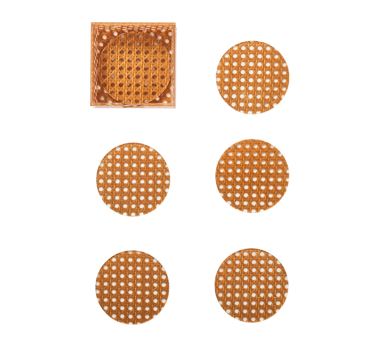 Natural Reed Coasters Set of 6 with Caddy - Eco-Friendly Bamboo Drink Coasters for Coffee, Tea, and Dining Table Decor
