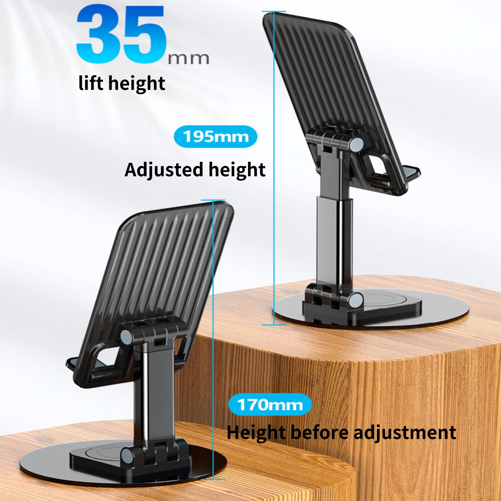Portable Aluminum Foldable Phone Stand Holder with 360° Rotating Base - Adjustable Height & Angle - Perfect for Home Office, Video Calls, Watching Movies & Hands-Free Use (Compatible with All Smartphones)