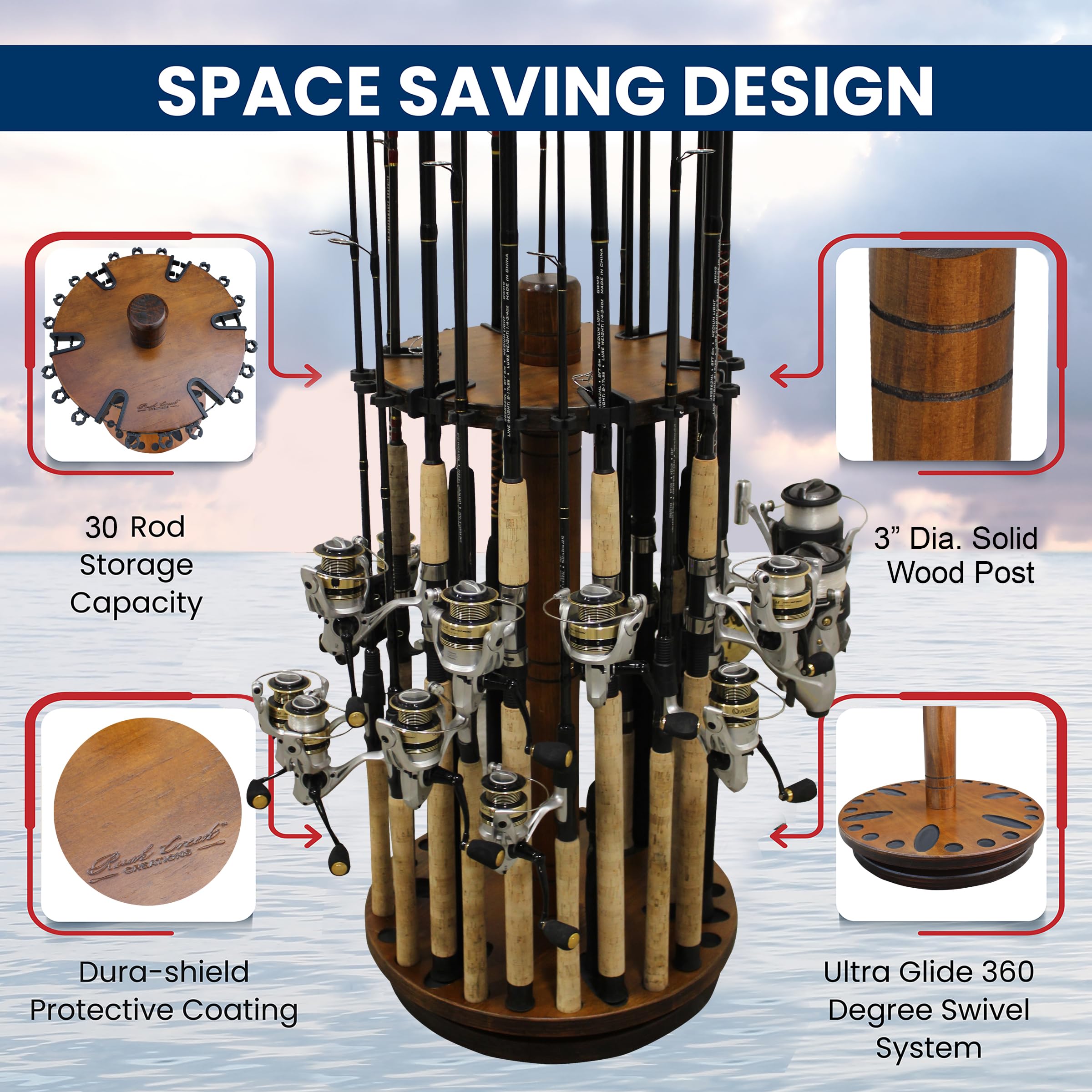 360° Spinning Fishing Rod Holder for Garage & Boat Storage - Organize Reels, Gear, Tackle Box & Accessories - Perfect for Anglers & Fishing Enthusiasts