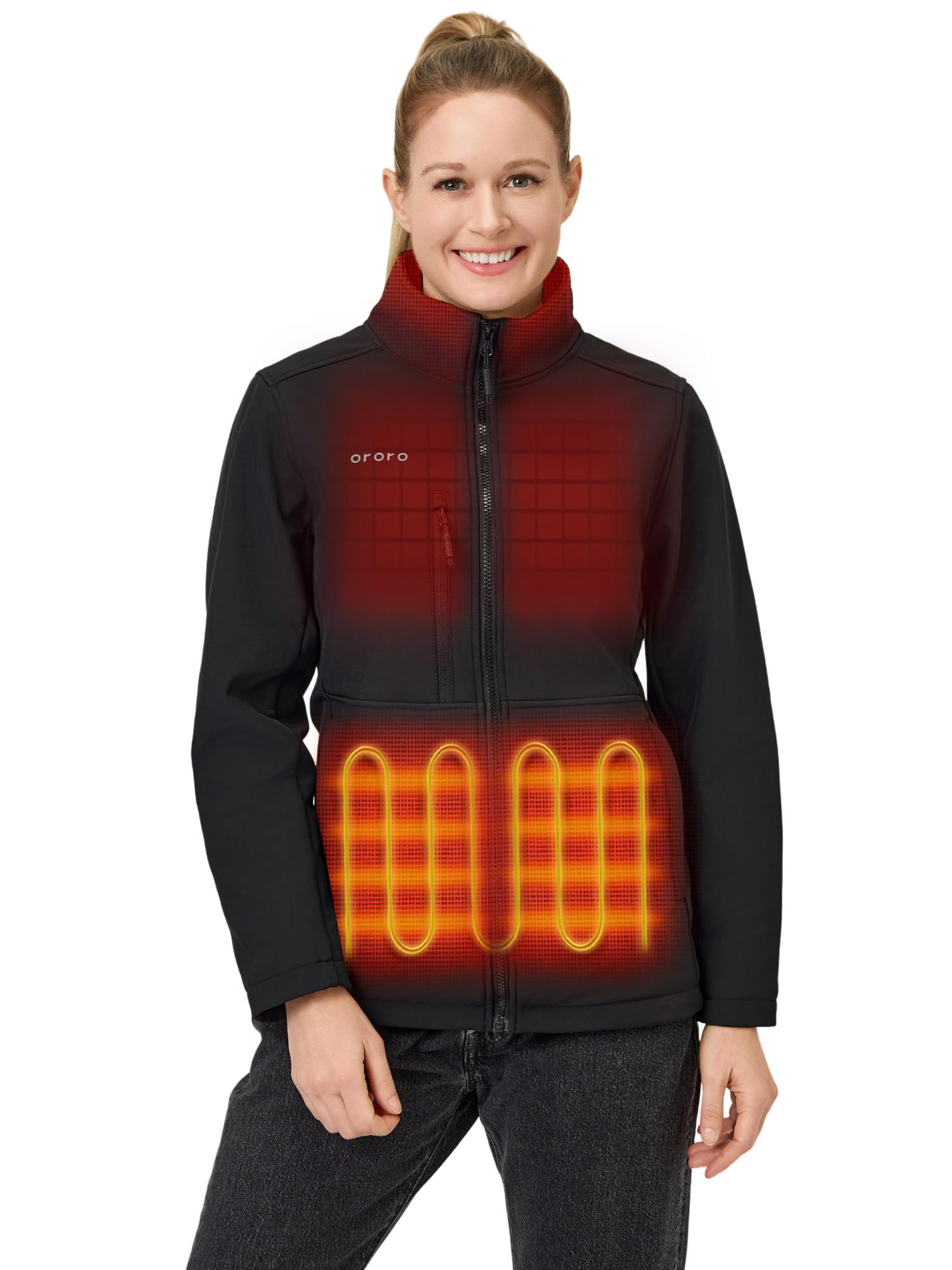 ORORO Women's 5 Heat Zones Softshell Heated Jacket with Battery - Fleece Lined Winter Coat for Cold Weather, Outdoor Activities & Work (Charger Not Included) - Perfect for Skiing, Hiking, Commuting & Winter Sports