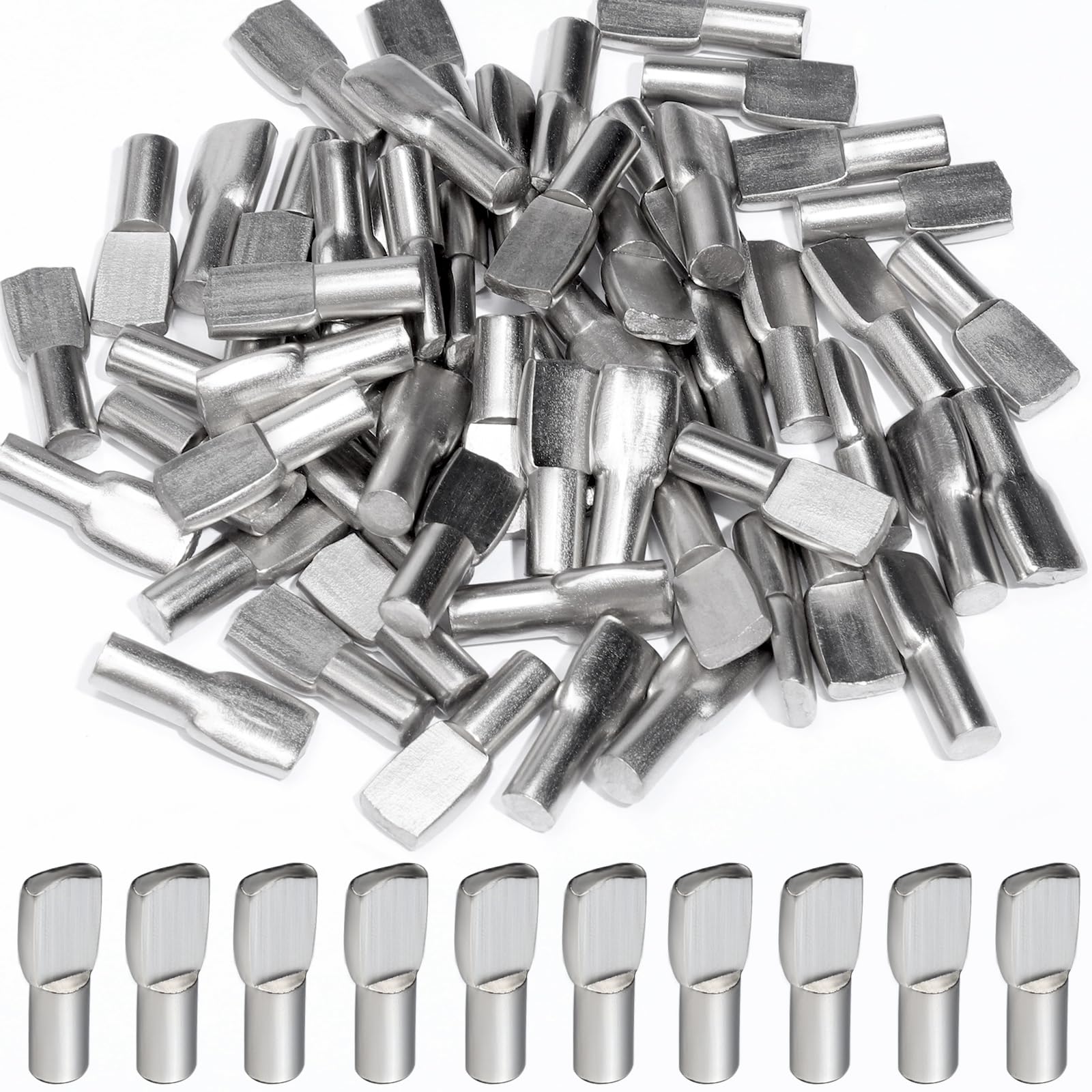 FANDAMEI 5mm Nickel Plated Spoon Shape Shelf Pins - 60 PCS Cabinet Shelf Pegs & Supports for Kitchen, Closet, Bookcase Organization and Storage Solutions