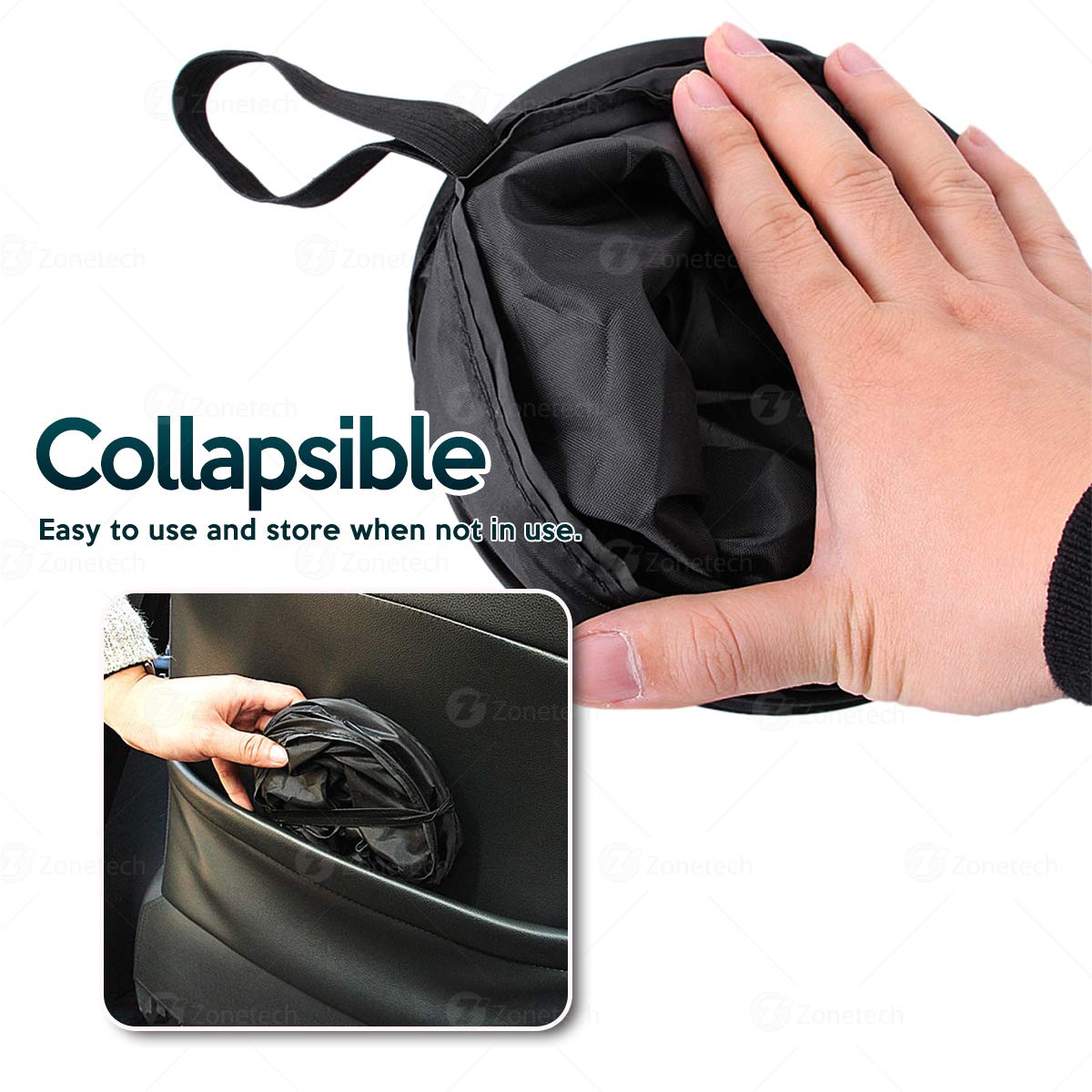 ZONETECH Collapsible Pop-Up Leak Proof Car Trash Can - Portable Travel Garbage Bin for Vehicle, SUV, Truck & Road Trips - Black (1 Pack) - Perfect for Road Trips, Camping & Daily Commute