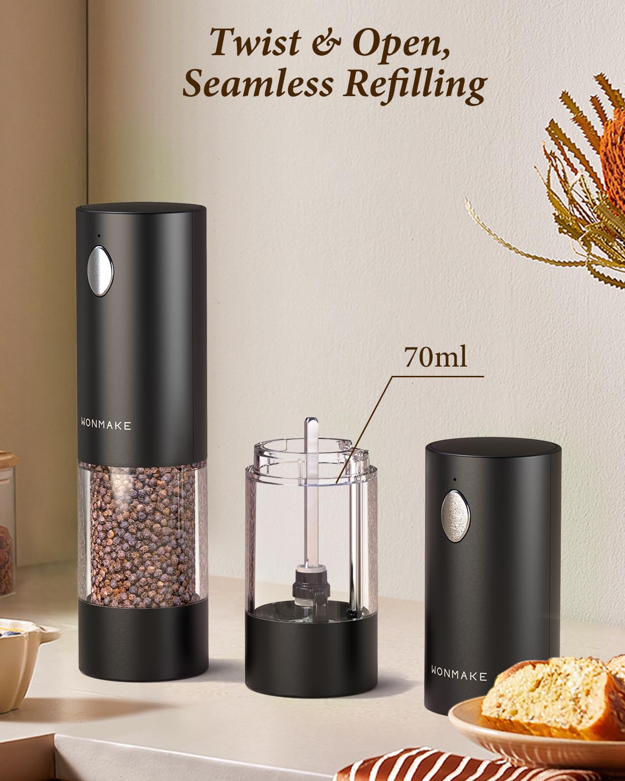 Electric Salt and Pepper Grinder Set - Rechargeable Automatic Spice Mill with Adjustable Coarseness, LED Light & One-Hand Operation - Perfect for Cooking, Dining & Gourmet Kitchen Gifts