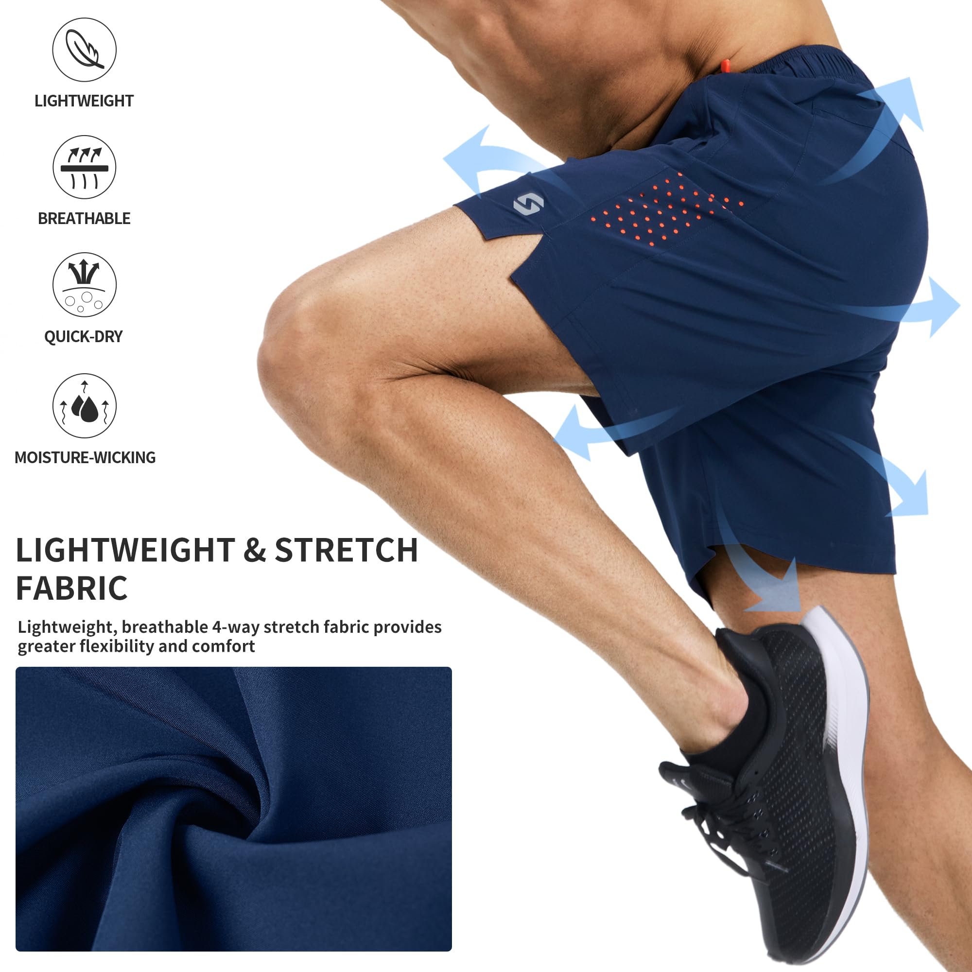 Men's 7 Inch Running Shorts - Quick Dry Lightweight Athletic Shorts with 3 Zipper Pockets for Gym, Tennis & Workout | Perfect for Jogging, Training & Sports Activities