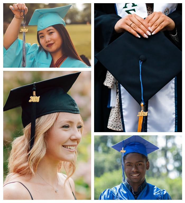 2024 Graduation Tassels - Blue & White Cap Decorations for High School & College Graduates (10 Pack) - Perfect for Commencement Ceremonies, Photo Props & Keepsakes