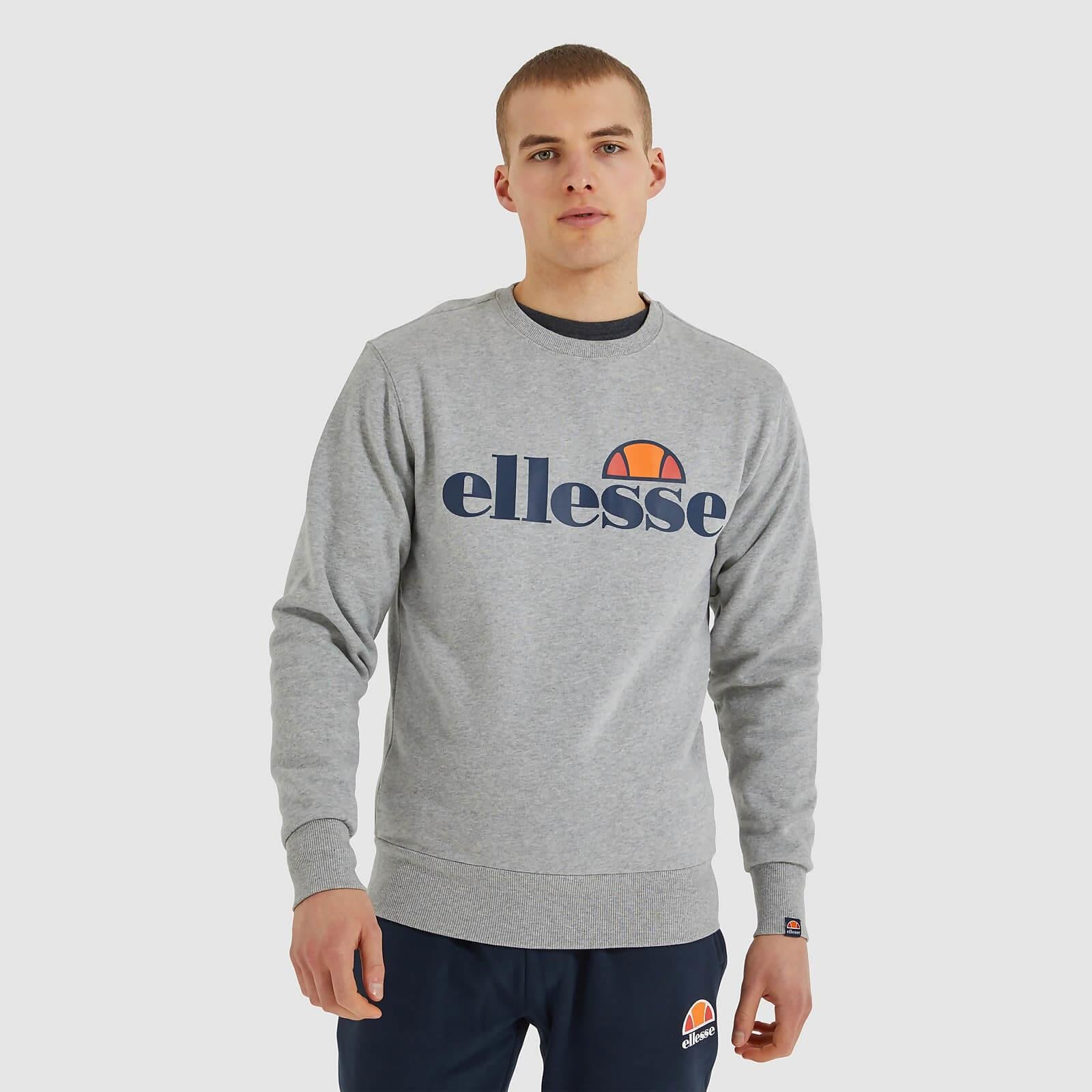 Ellesse Men's Succiso Grey Marle Crew Sweatshirt - Comfortable Casual Pullover for Gym, Running & Streetwear Fashion
