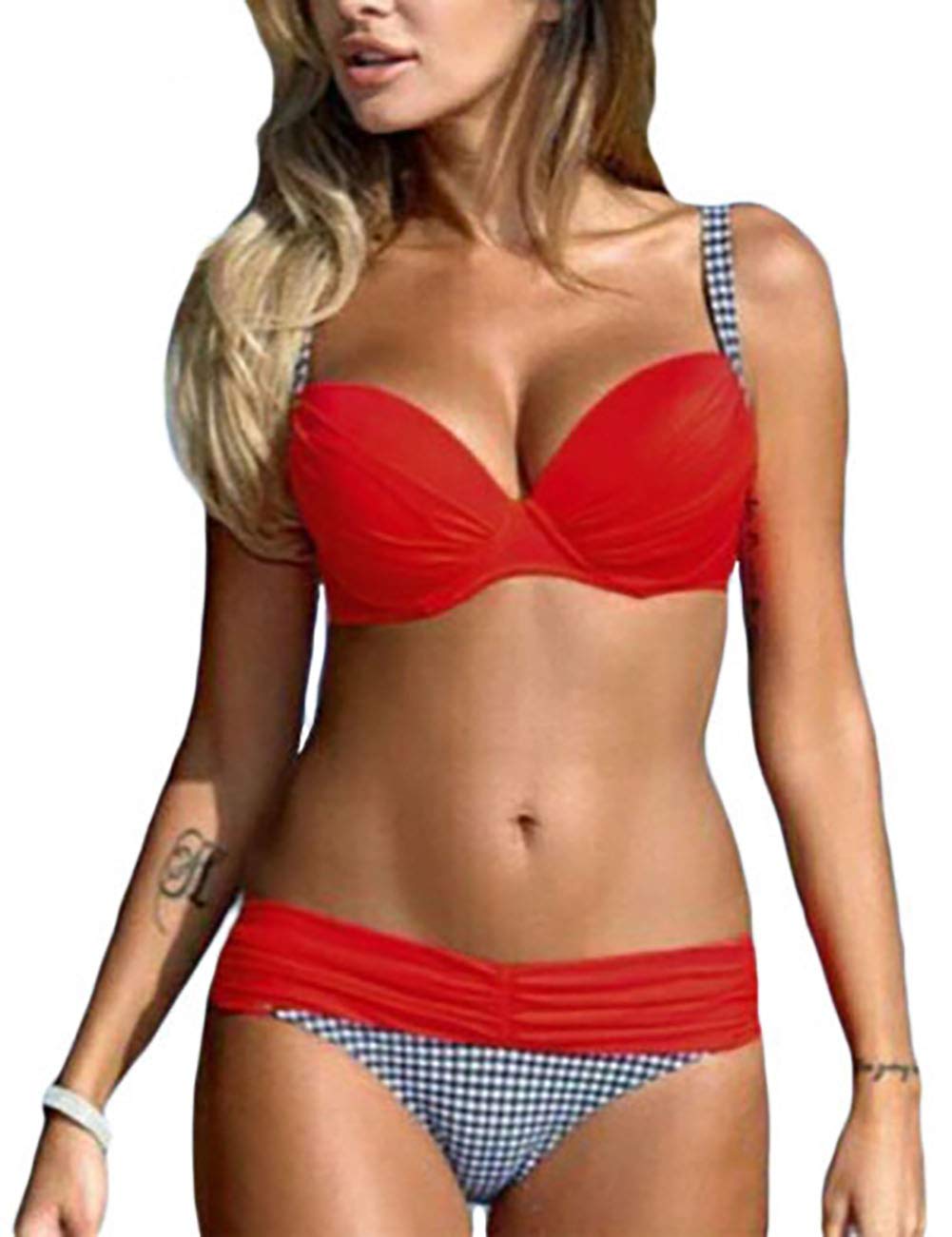 Bsubseach Women's Push Up Bikini Set - 2 Piece Patchwork Bathing Suit for Swimming, Beach Vacation & Summer Pool Party