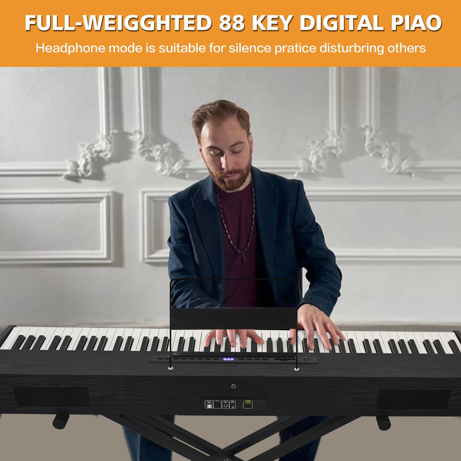 88-Key Weighted Digital Piano with Hammer Action - Full Size Portable Electric Keyboard with Sustain Pedal, Headphones & MDF Stand - Perfect for Home Practice, Studio Recording & Live Performances (Black)