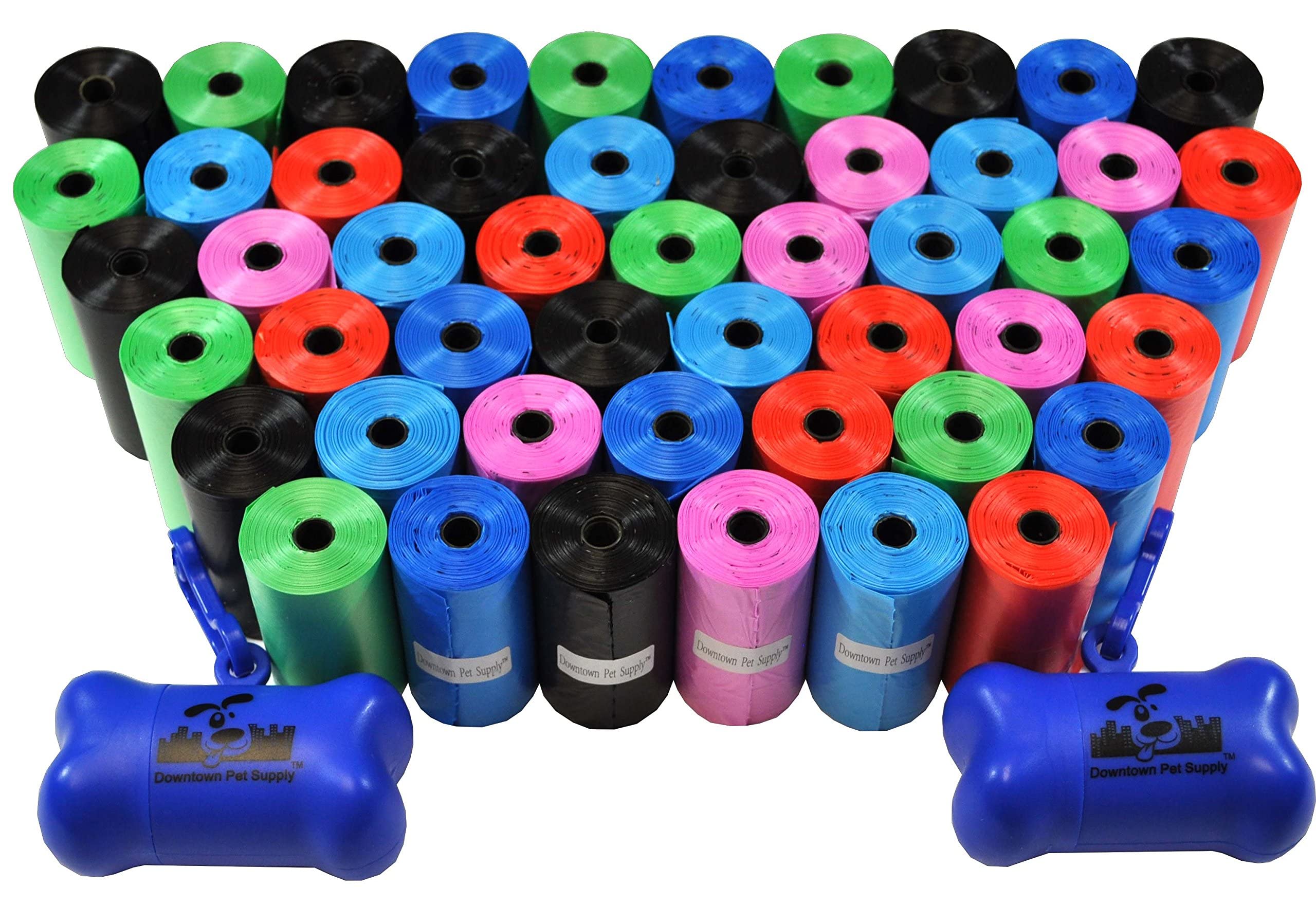 Downtown Pet Supply Dog Waste Bags - 1000 Count Rainbow Poop Bags with 2 Leash Dispensers | Leak-Proof, Unscented Dog Poop Bags for Easy Cleanup During Walks, Hikes & Park Visits