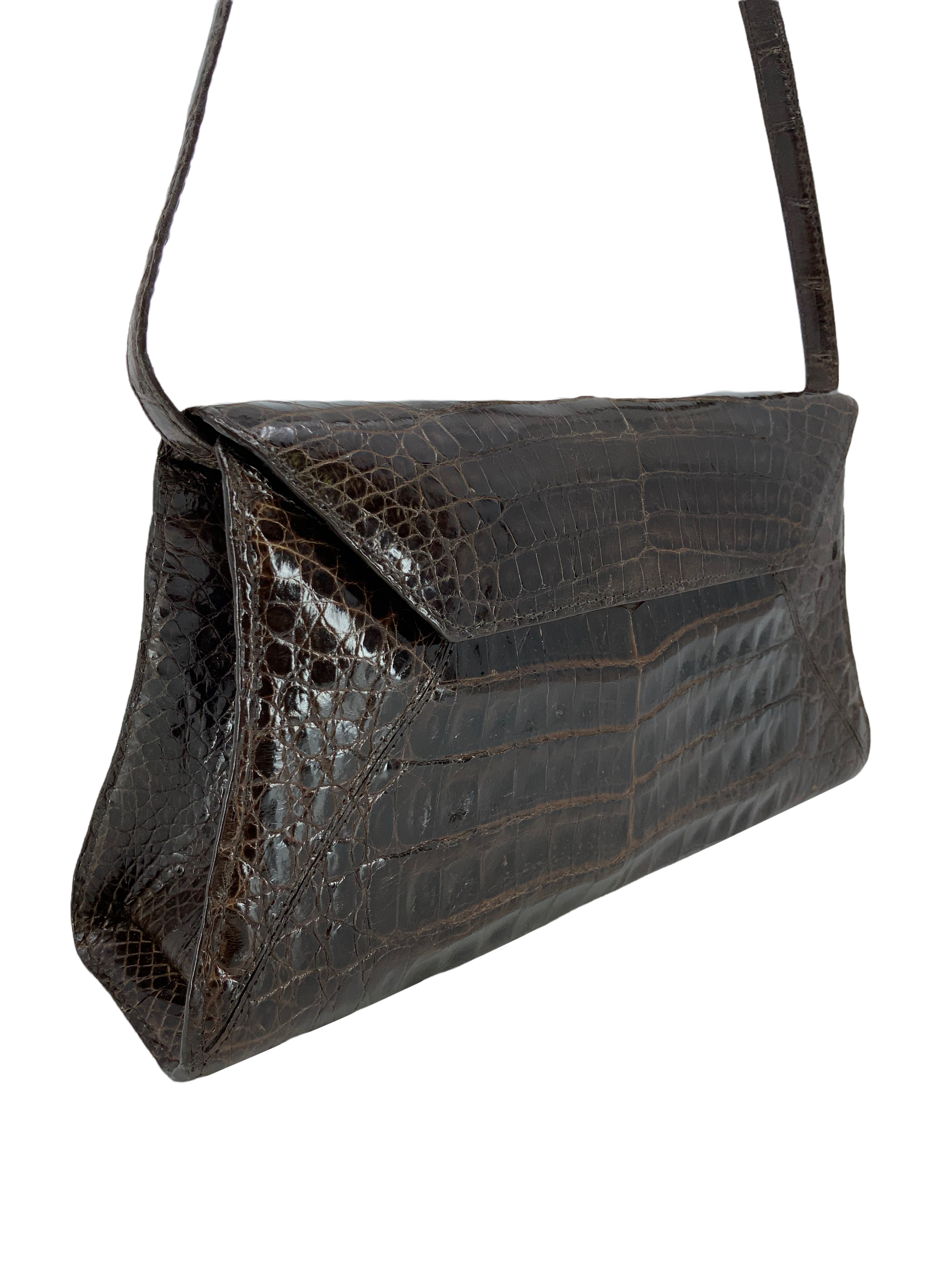 Nancy Gonzalez Genuine Crocodile Leather Small Flap Clutch with Detachable Shoulder Strap - Luxury Evening Bag for Women, Perfect for Parties, Weddings & Special Occasions