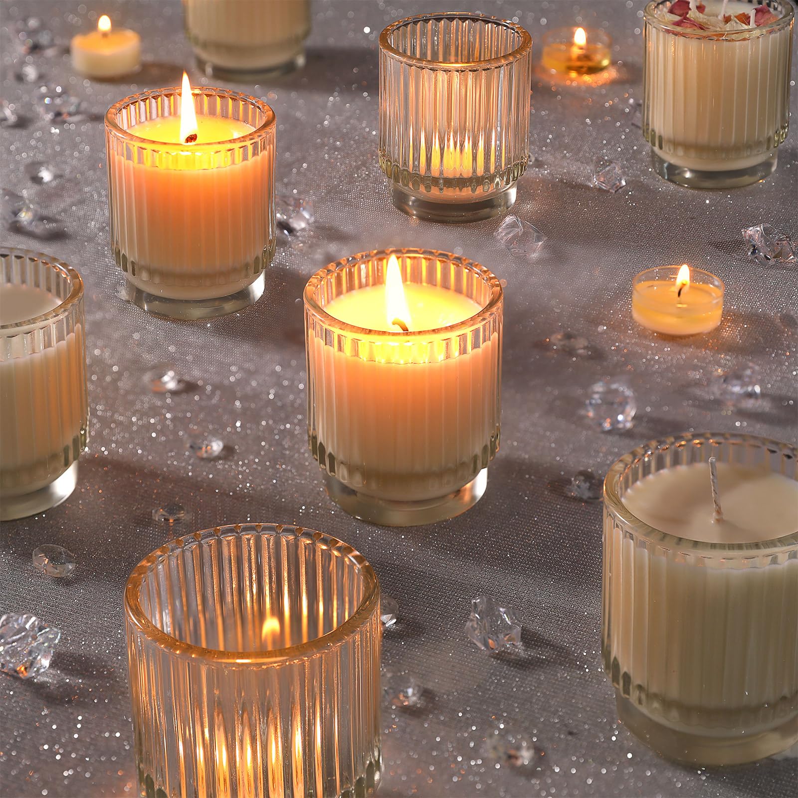 7oz Clear Ribbed Glass Candle Jars with Bamboo Lids - Set of 8 Bulk Empty Candle Containers for DIY Candle Making, Wedding Favors & Home Decor - Perfect for Soy Wax, Essential Oils & Gift Packaging