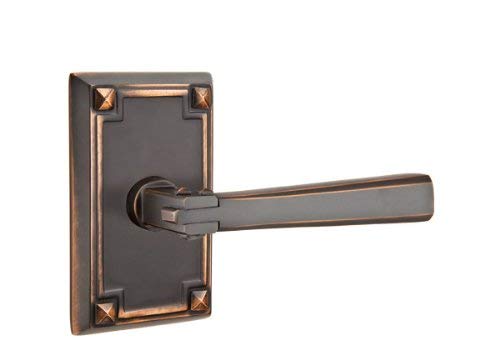 EMTEK Arts & Crafts Rosette Dummy Set with Matching Lever Handle - 4 Finish Options (Oil Rubbed Bronze, US10B) - 5055ACUS10B - Perfect for Vintage Home Decor & Cabinet Hardware Upgrade