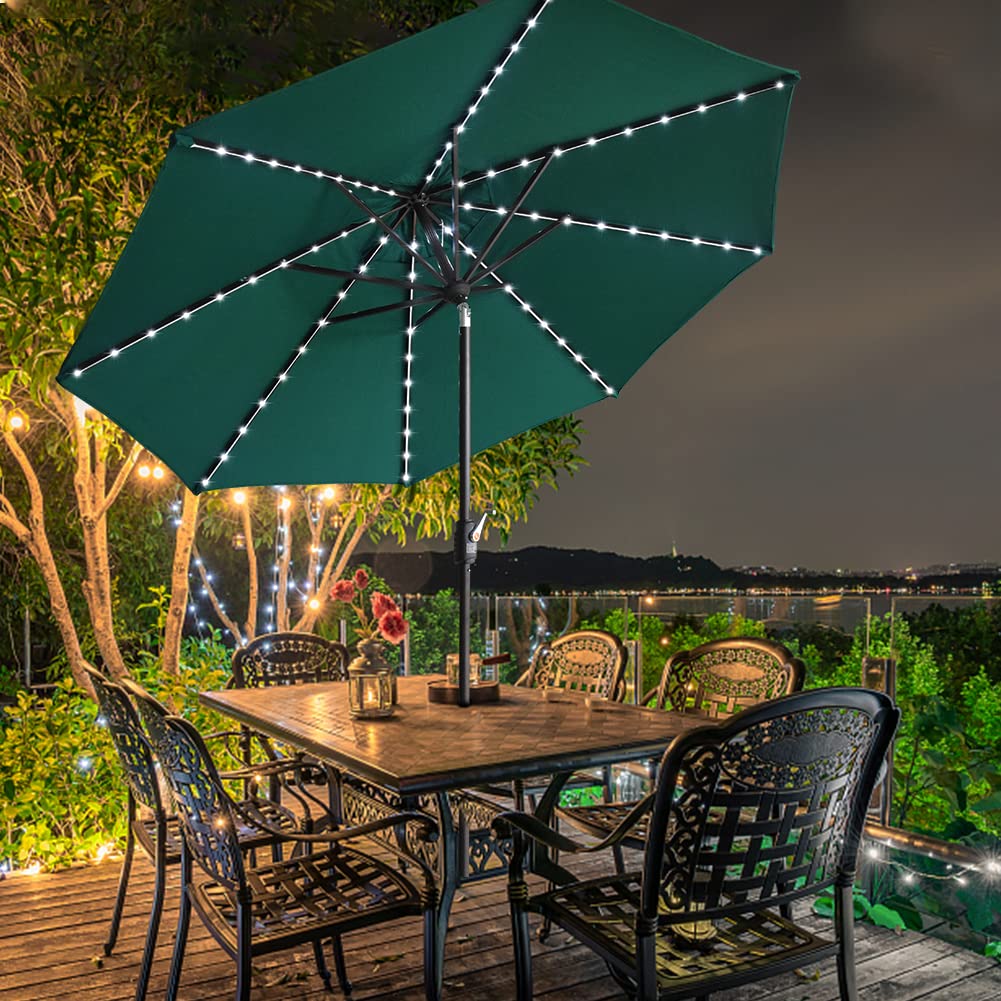 EliteShade 9ft Solar LED Market Umbrella - 10-Year Fade-Resistant, Ventilated Patio Umbrella with 80 Lights - Perfect for Outdoor Dining, Poolside Lounging, and Backyard Gatherings (Forest Green)